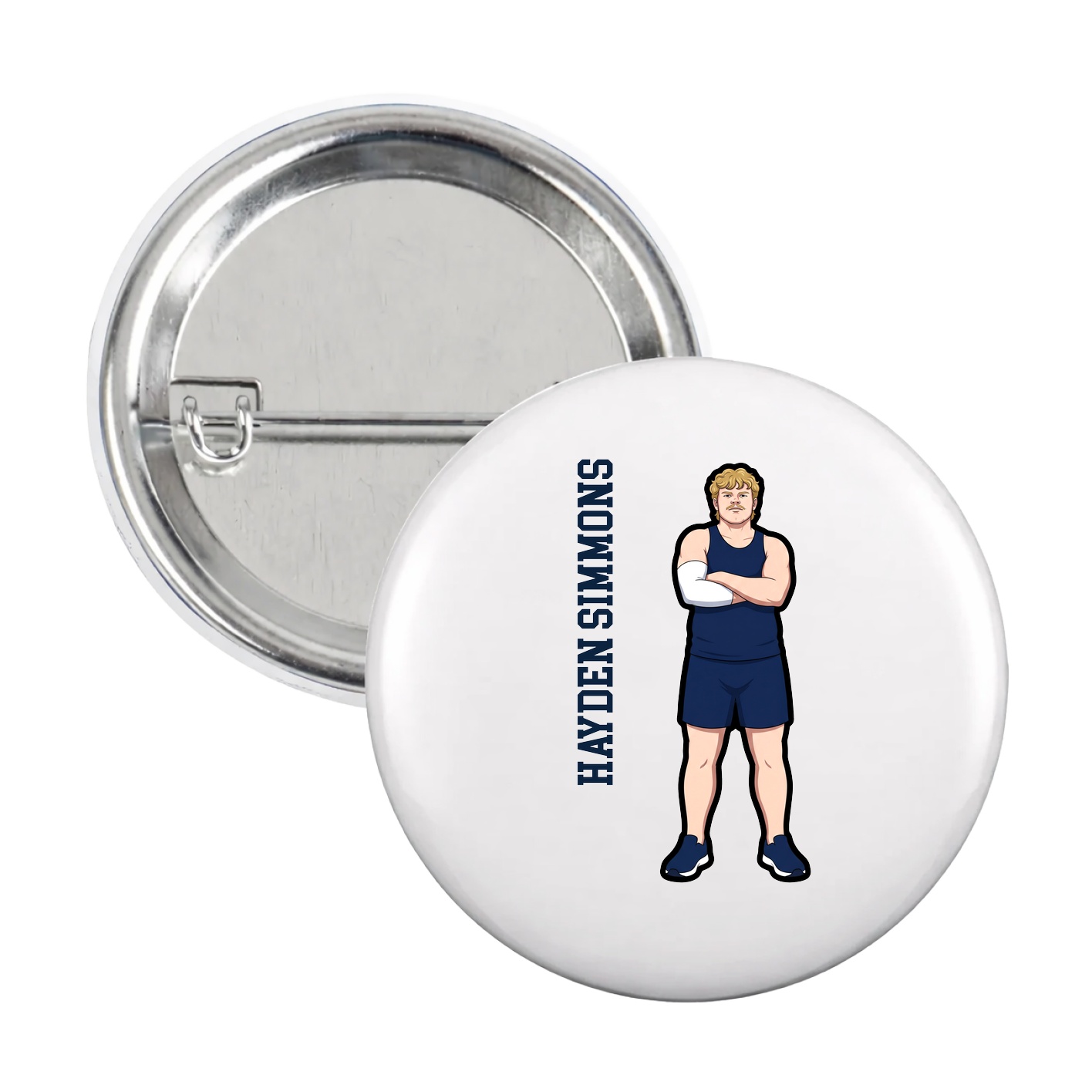 Game Day Button — Name Vertical in White