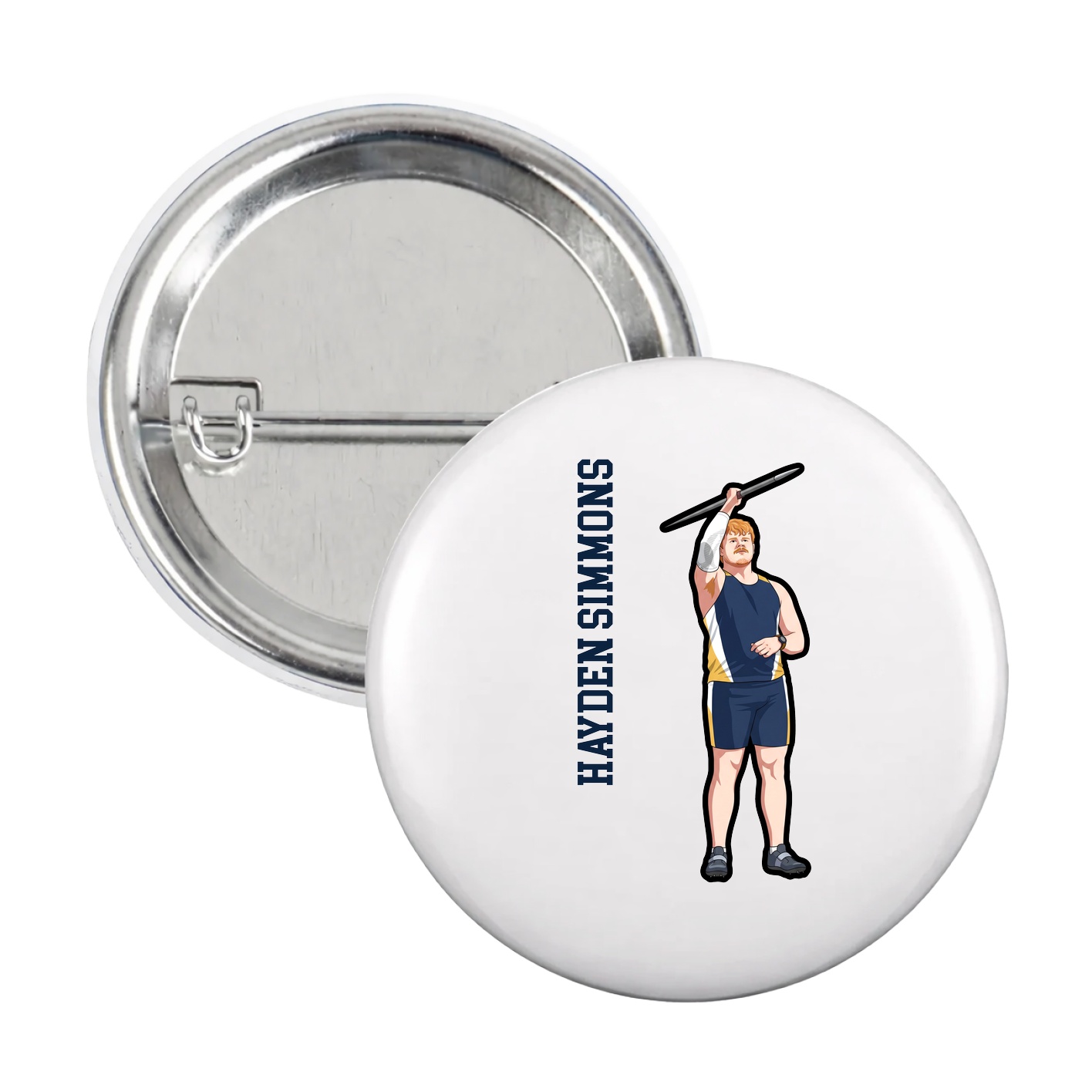 Game Day Button — Name Vertical in White