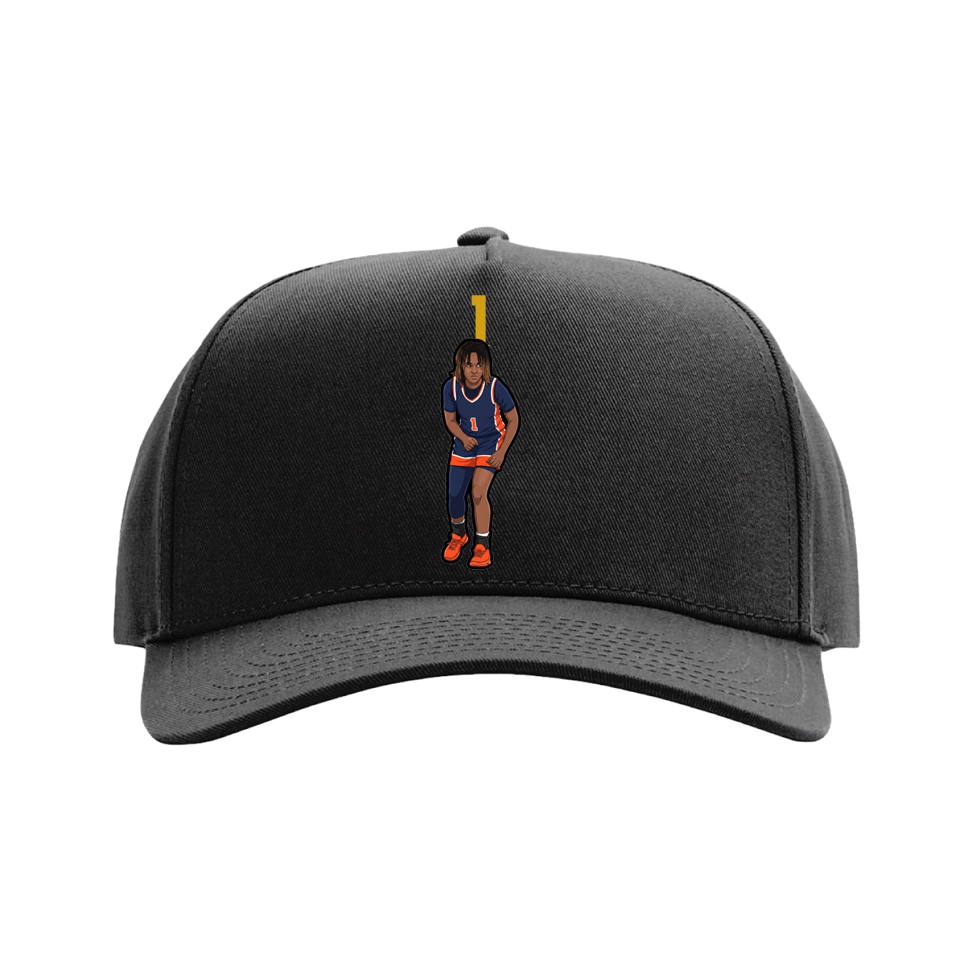 Full Fabric Five-Panel Champ Cap — Number Top in Black
