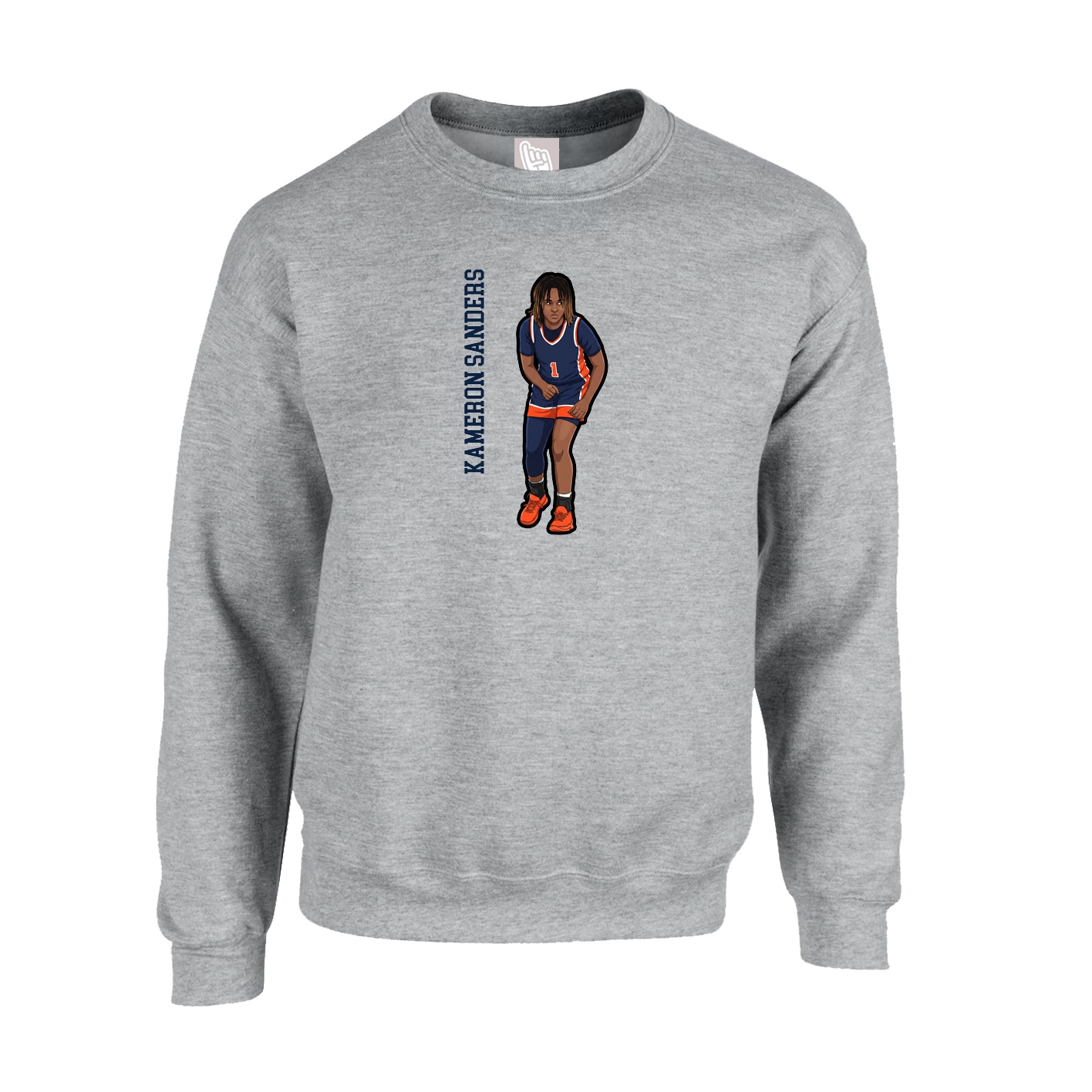 Fleece Crew — Name Vertical in Grey
