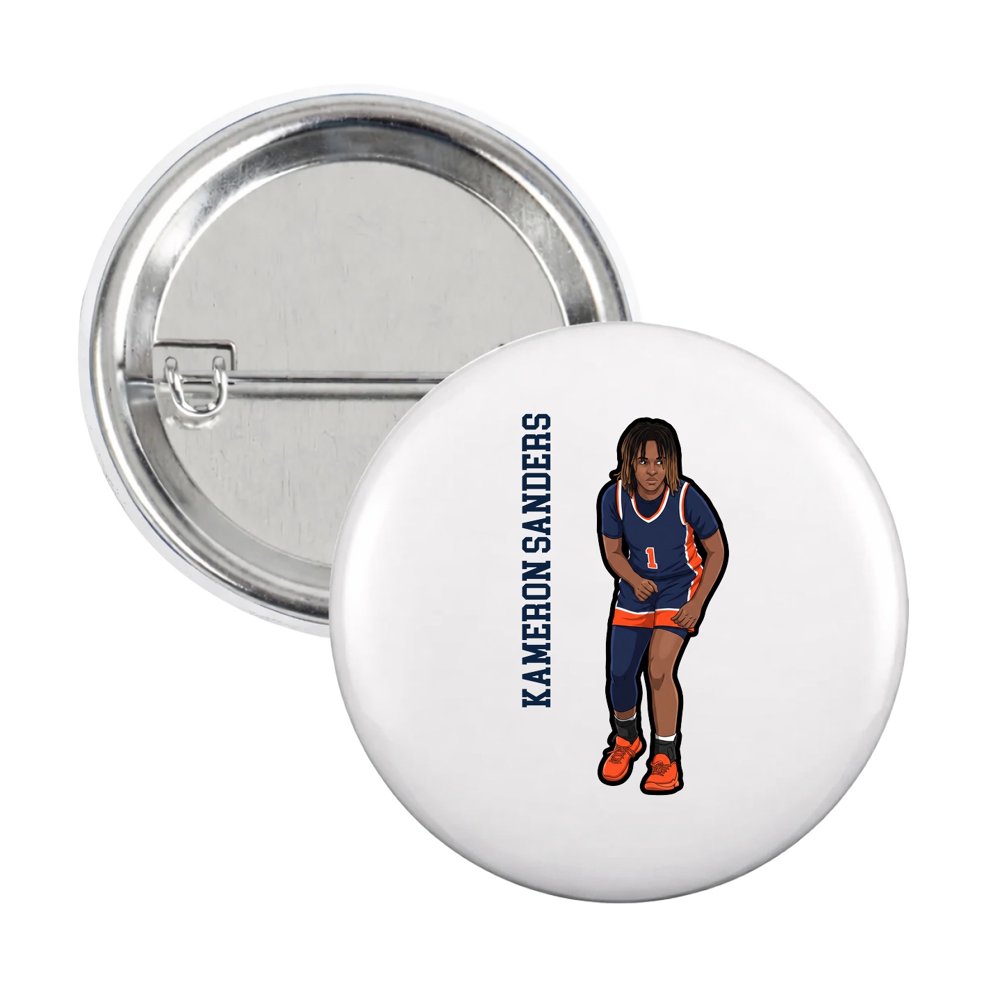 Game Day Button — Name Vertical in White