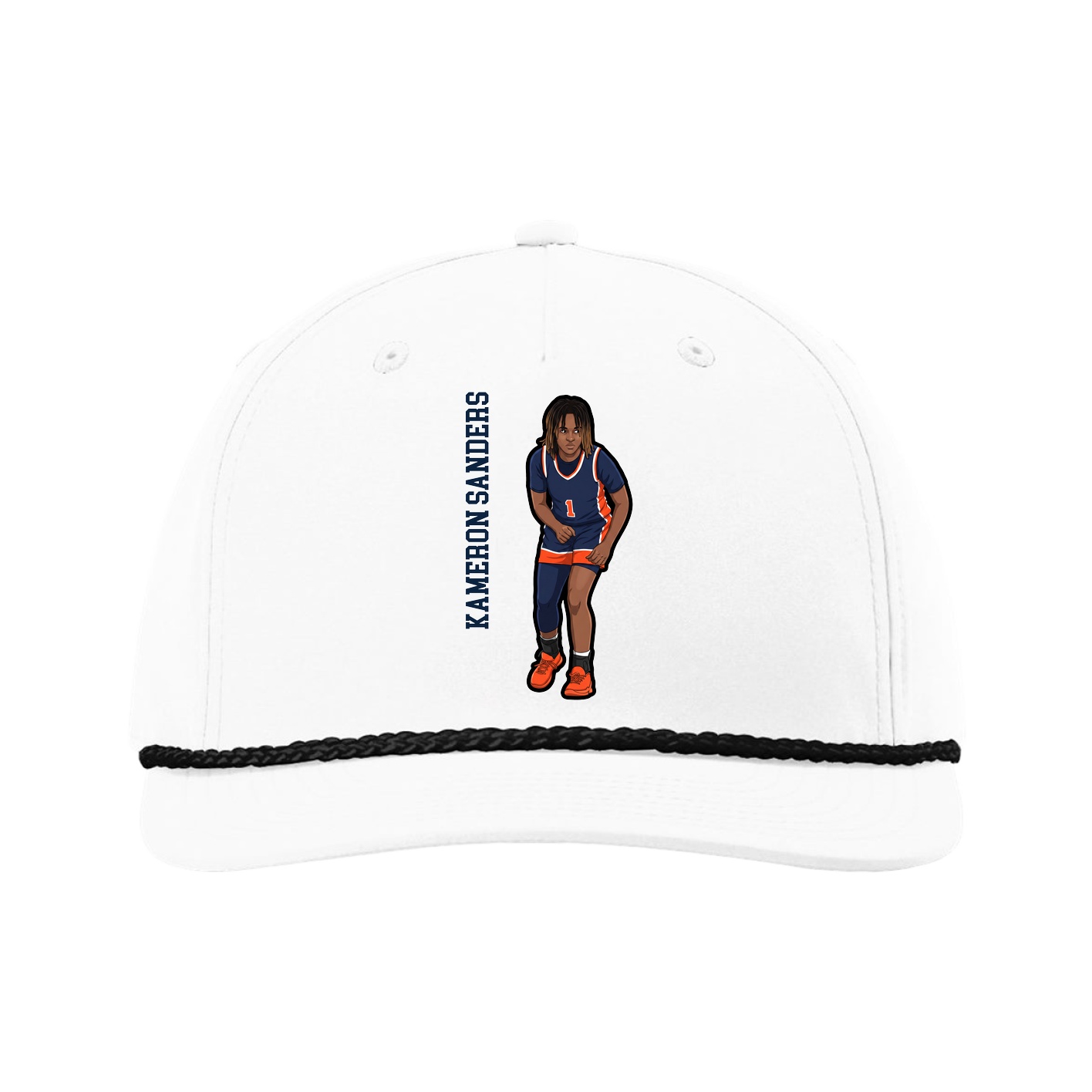 Five-Panel Classic Rope Cap — Name Vertical in White