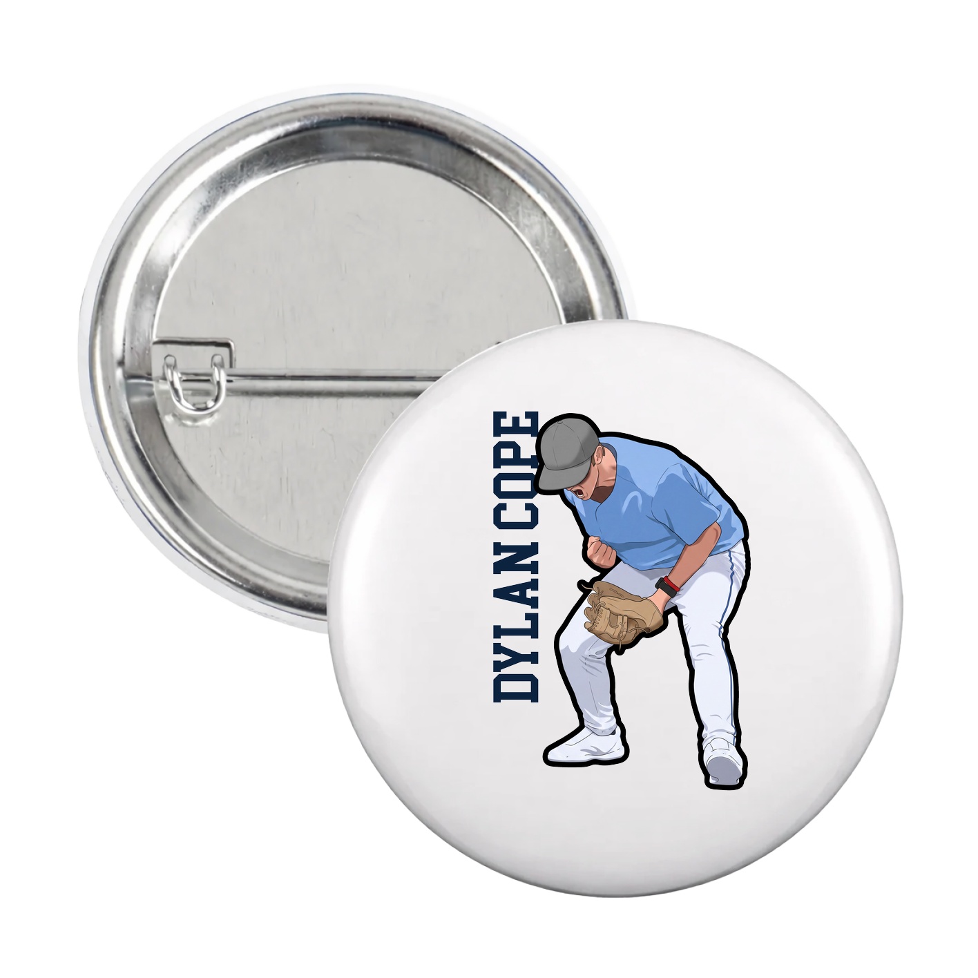 Game Day Button — Name Vertical in White