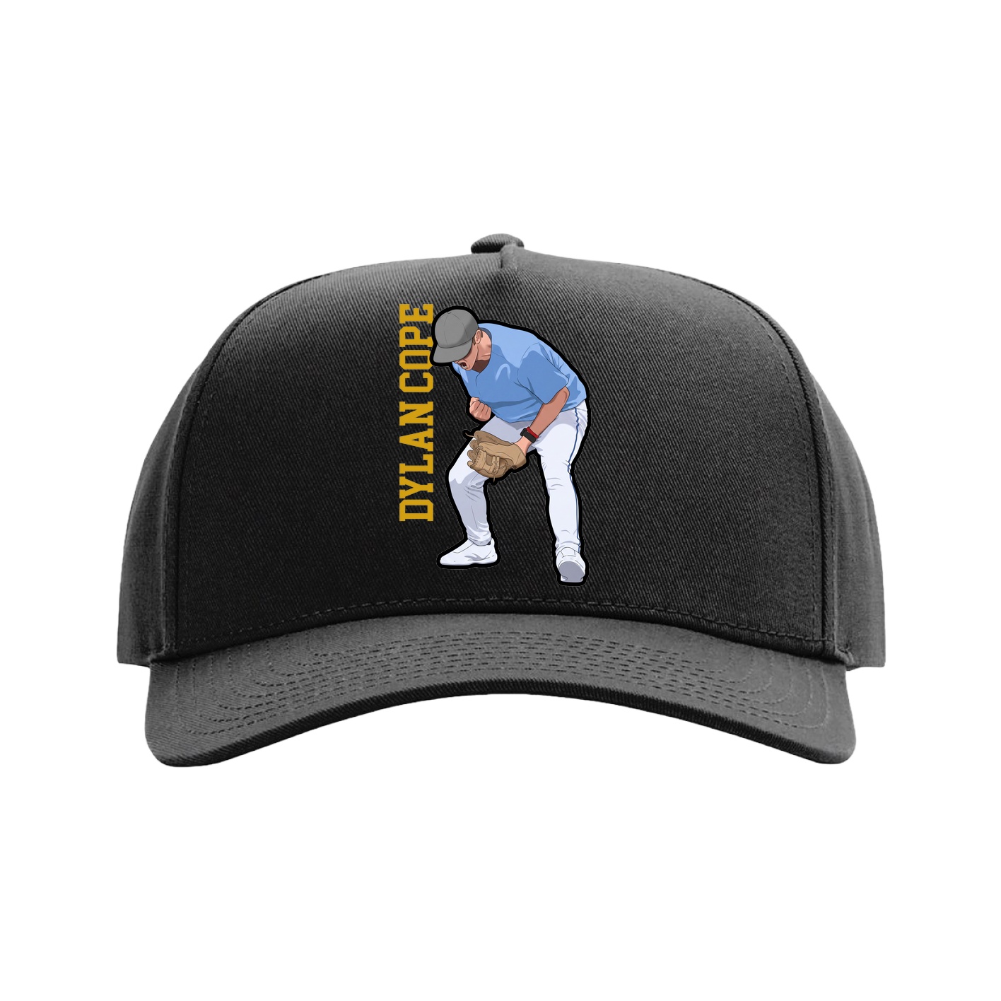 Full Fabric Five-Panel Champ Cap — Name Vertical in Black