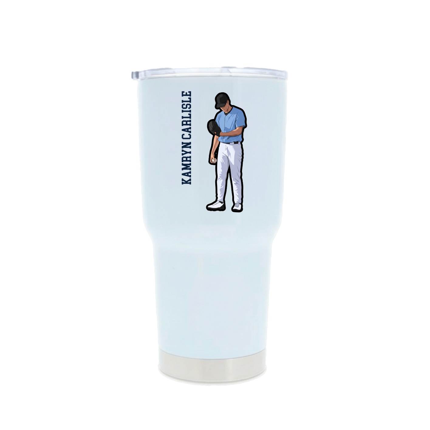 30oz Stainless Steel Tumbler — Name Vertical in White