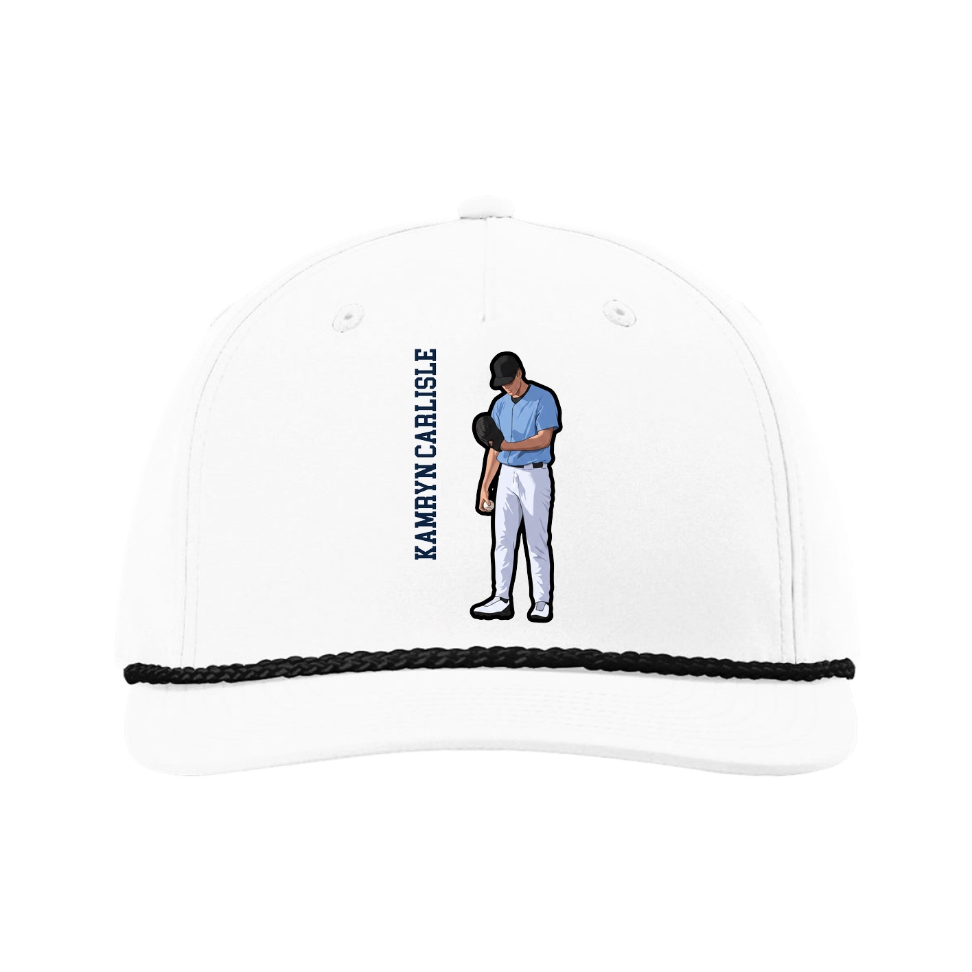 Five-Panel Classic Rope Cap — Name Vertical in White