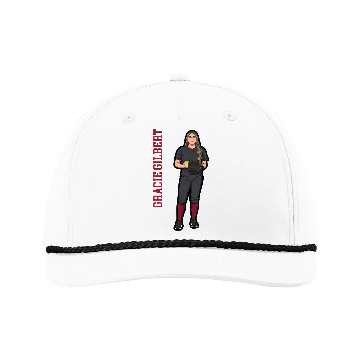 Five-Panel Classic Rope Cap — Name Vertical in White