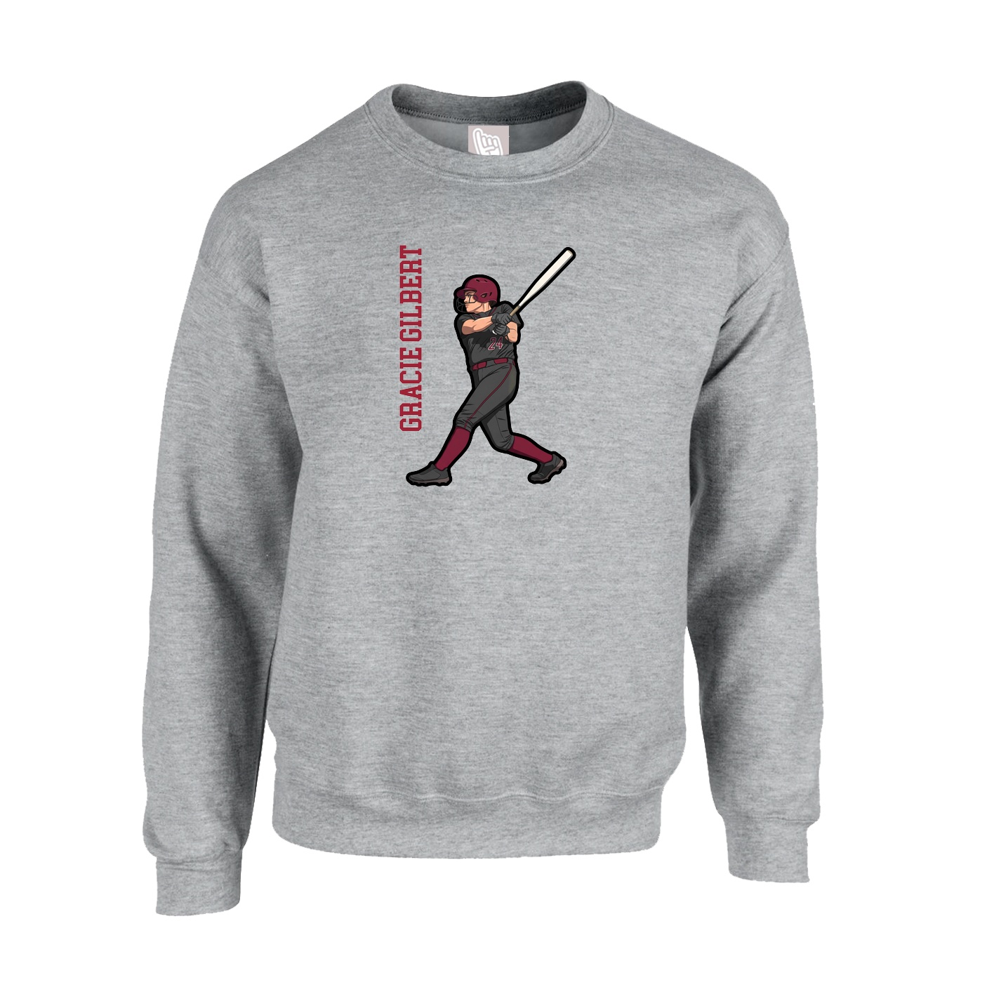 Fleece Crew — Name Vertical in Grey