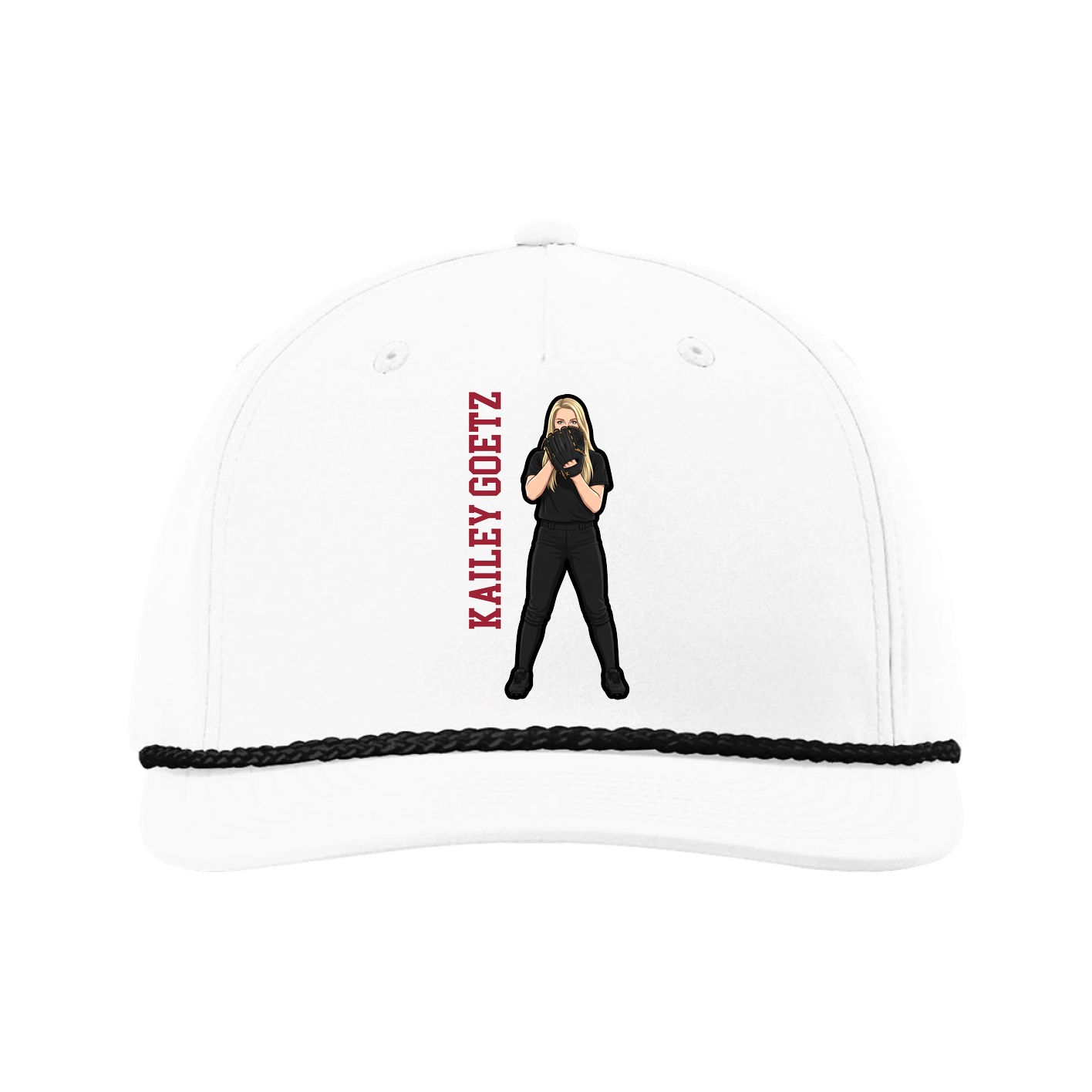 Five-Panel Classic Rope Cap — Name Vertical in White