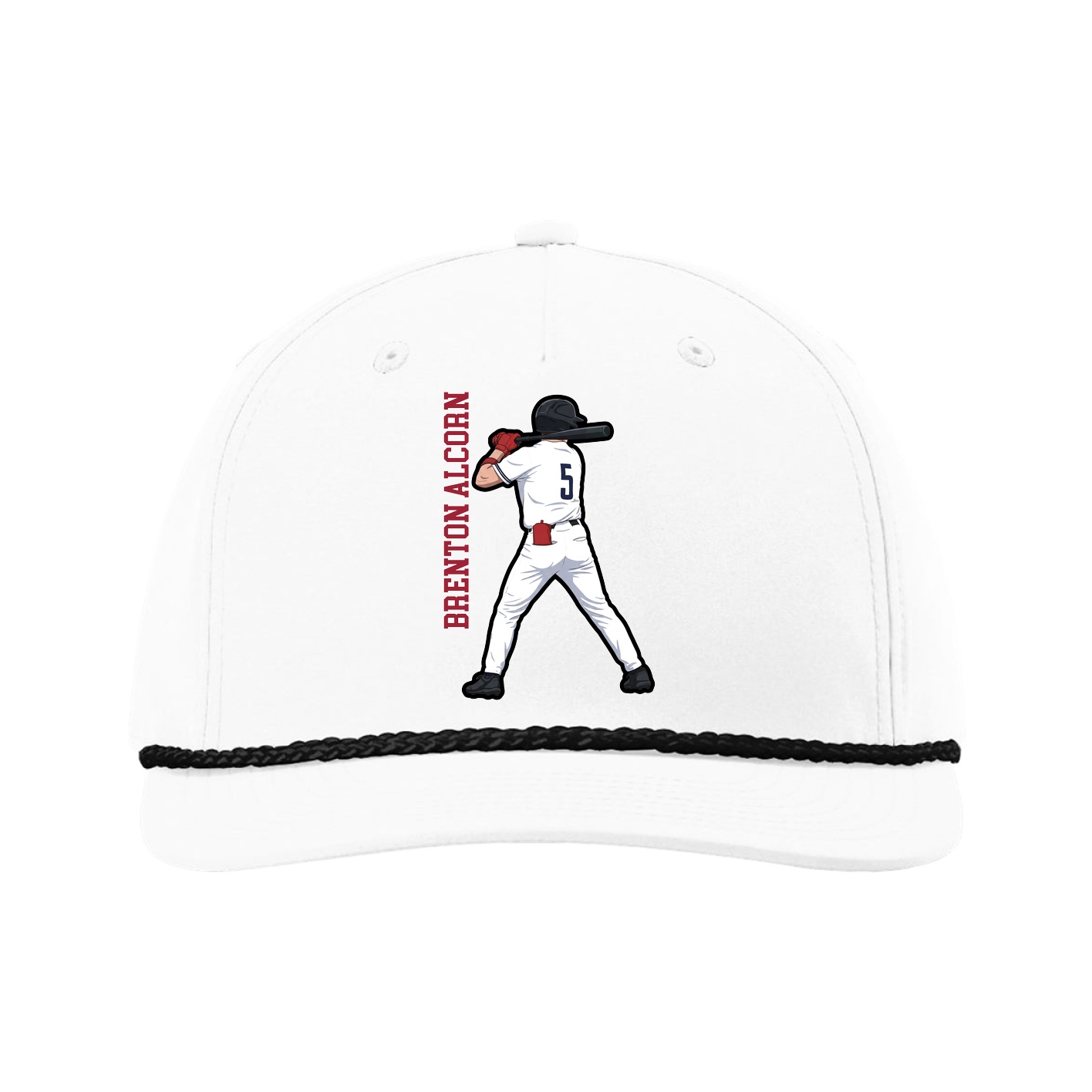 Five-Panel Classic Rope Cap — Name Vertical in White