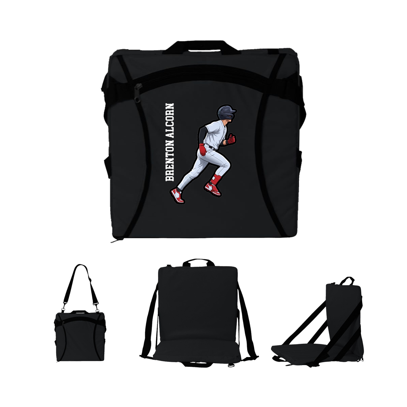 Folding Stadium Seat — Name Vertical in Black