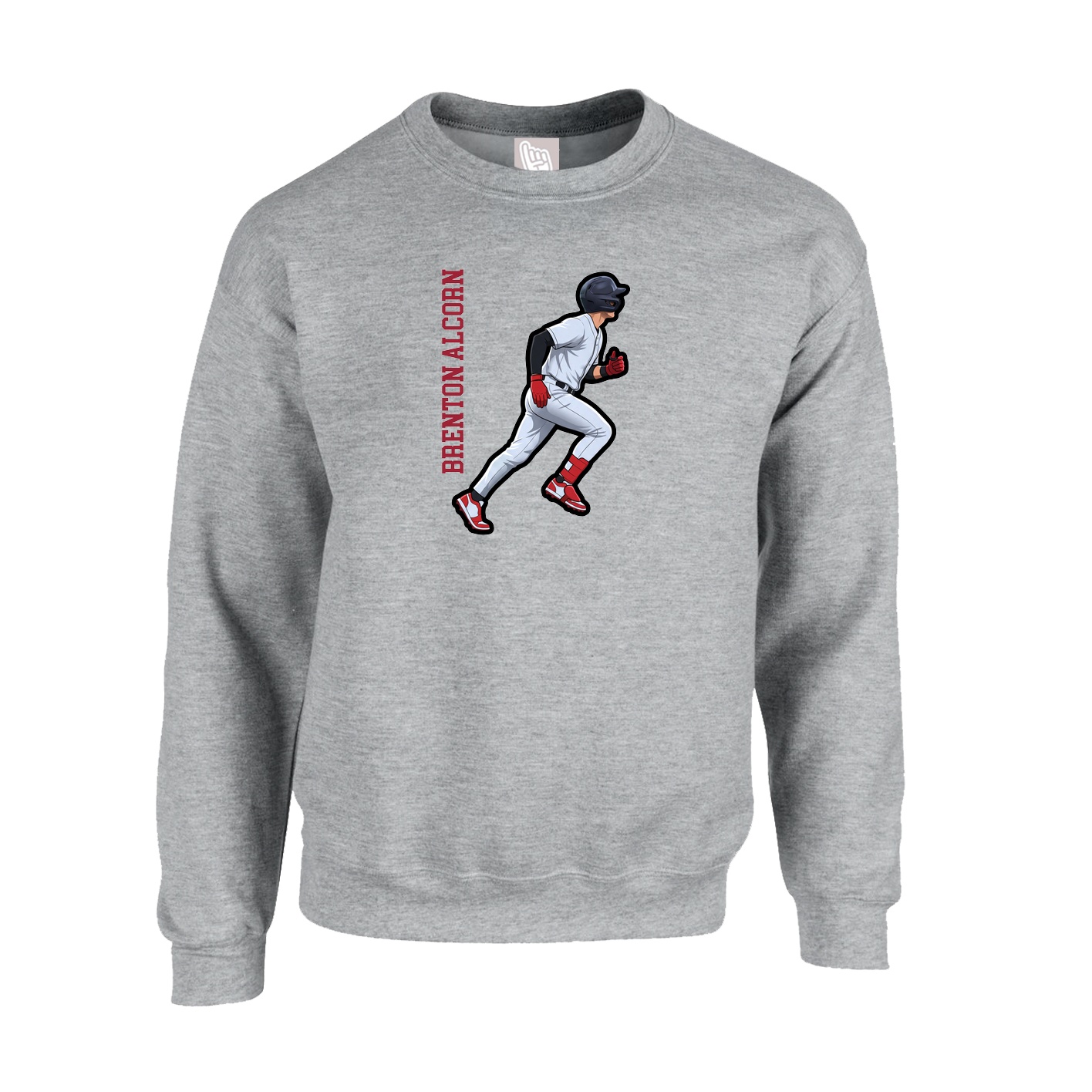 Fleece Crew — Name Vertical in Grey