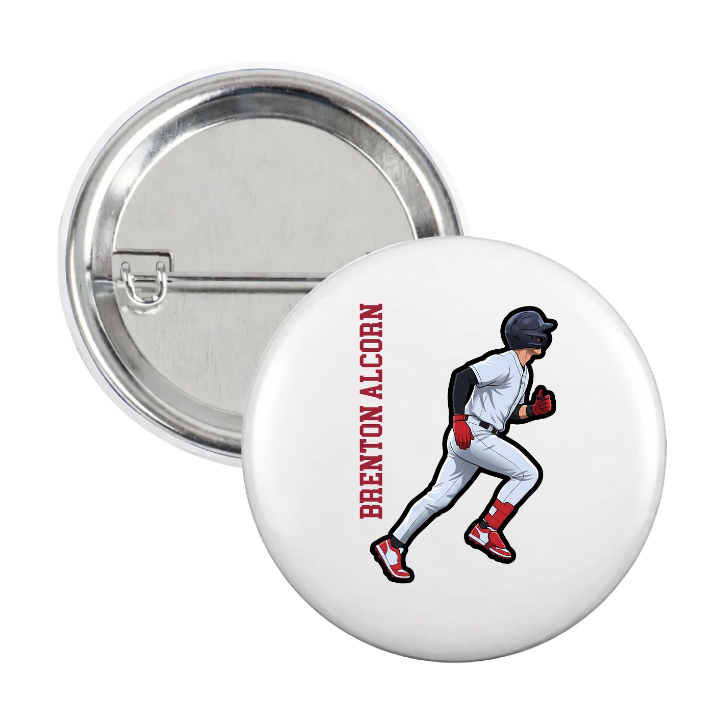 Game Day Button — Name Vertical in White