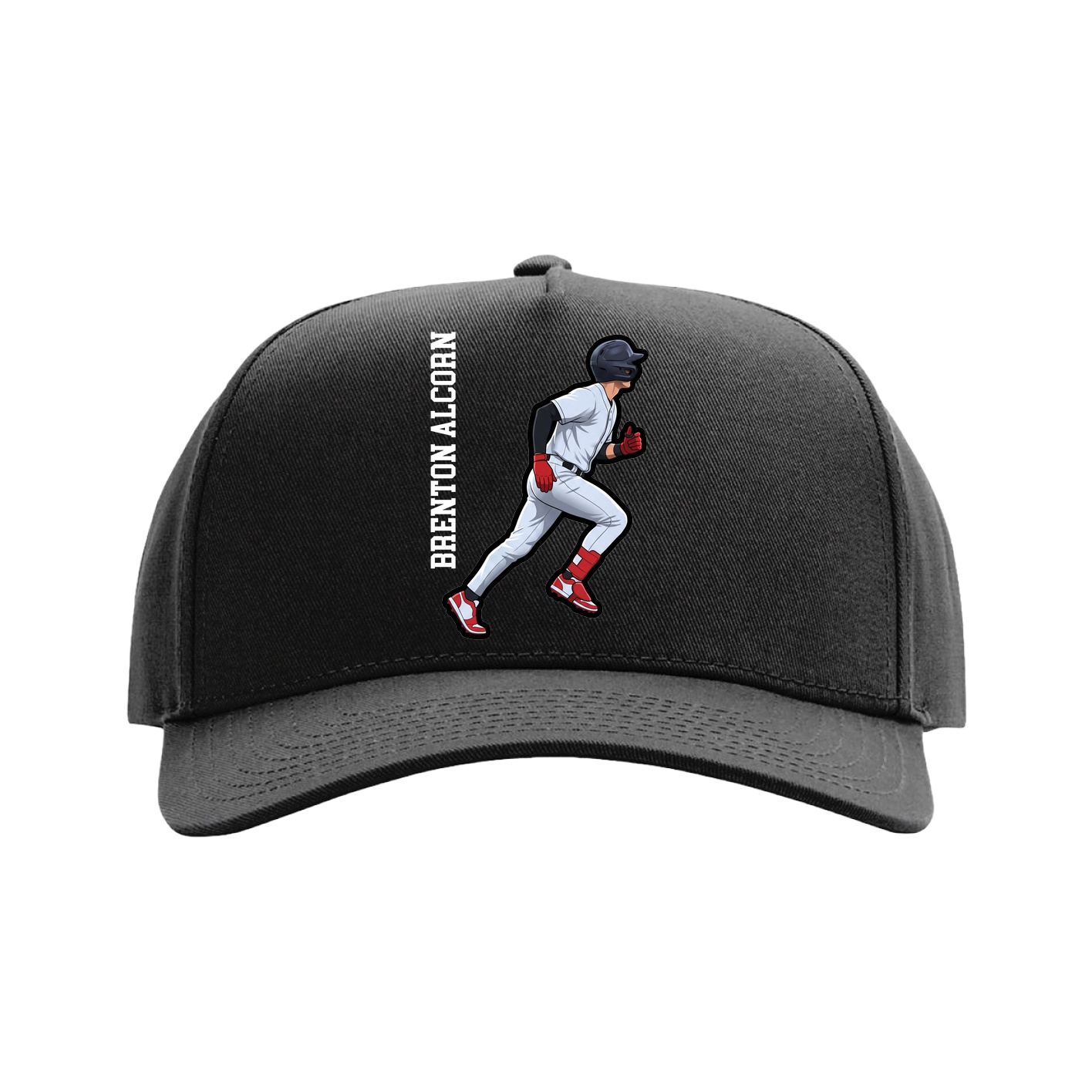 Full Fabric Five-Panel Champ Cap — Name Vertical in Black