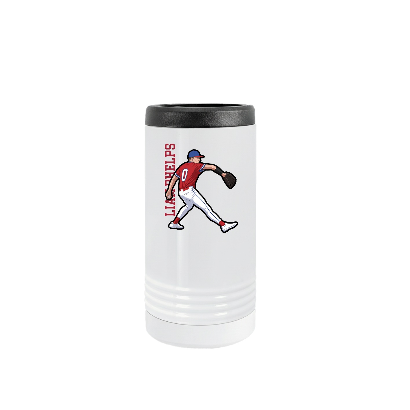 Slim Beverage Holder — Name Vertical in White