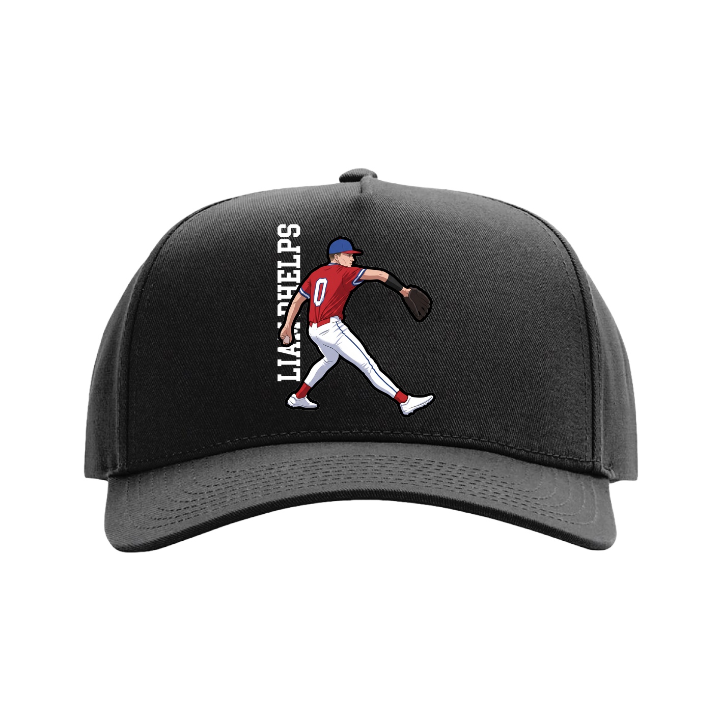 Full Fabric Five-Panel Champ Cap — Name Vertical in Black