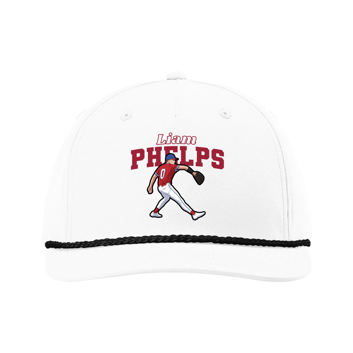 Five-Panel Classic Rope Cap — Name Arch in White