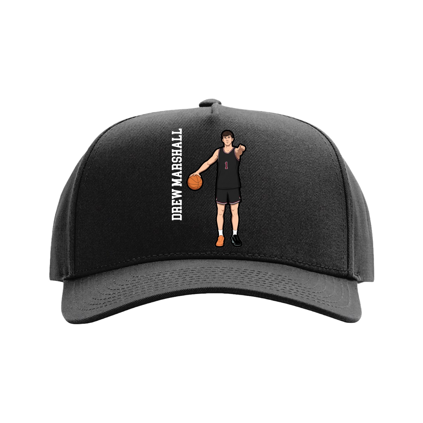 Full Fabric Five-Panel Champ Cap — Name Vertical in Black