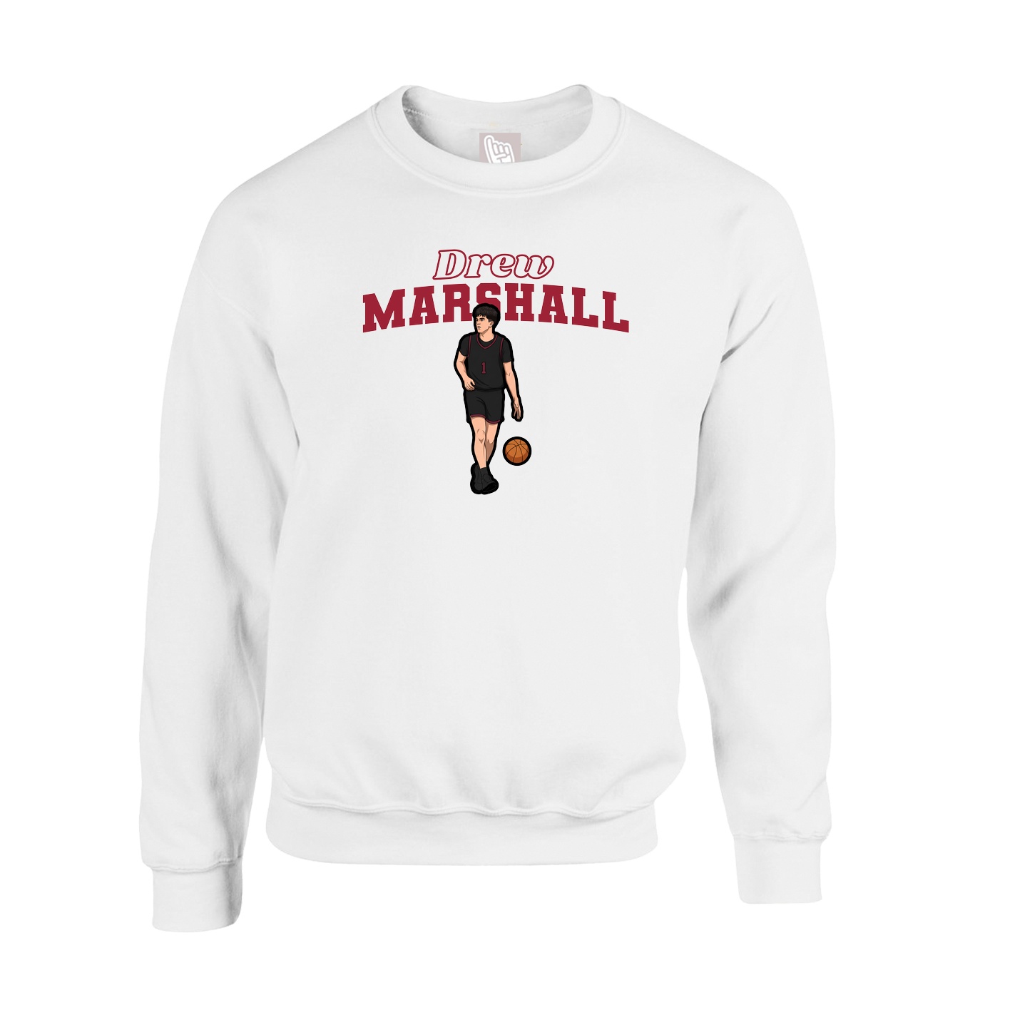 Fleece Crew — Name Arch in White