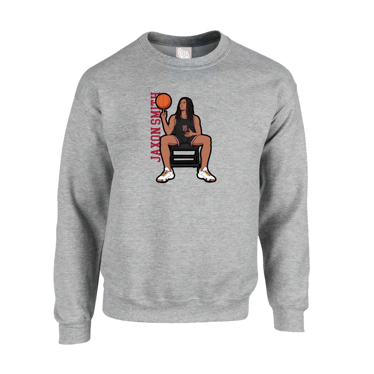 Fleece Crew — Name Vertical in Grey