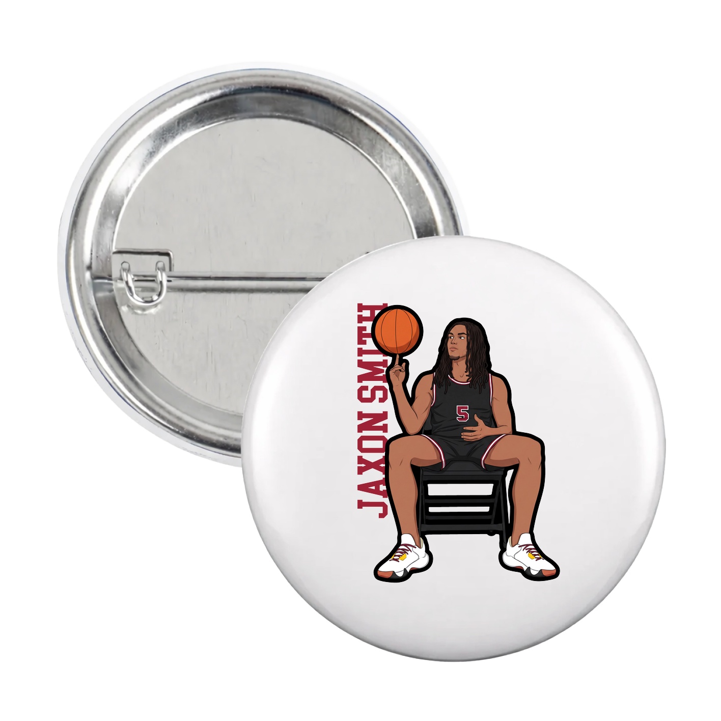 Game Day Button — Name Vertical in White
