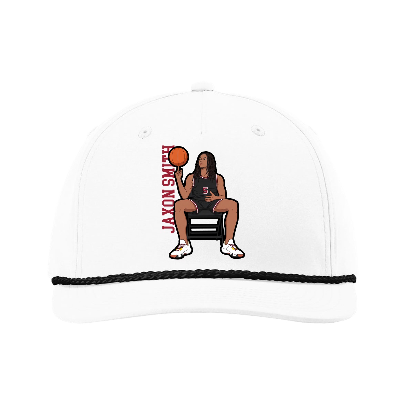 Five-Panel Classic Rope Cap — Name Vertical in White