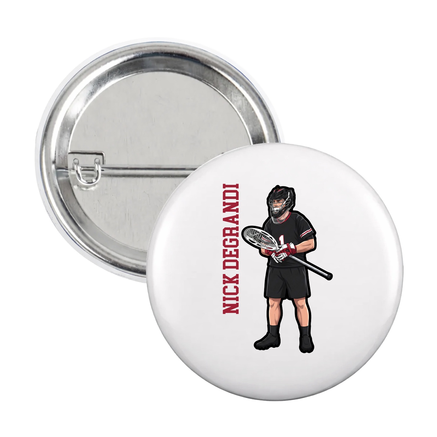 Game Day Button — Name Vertical in White