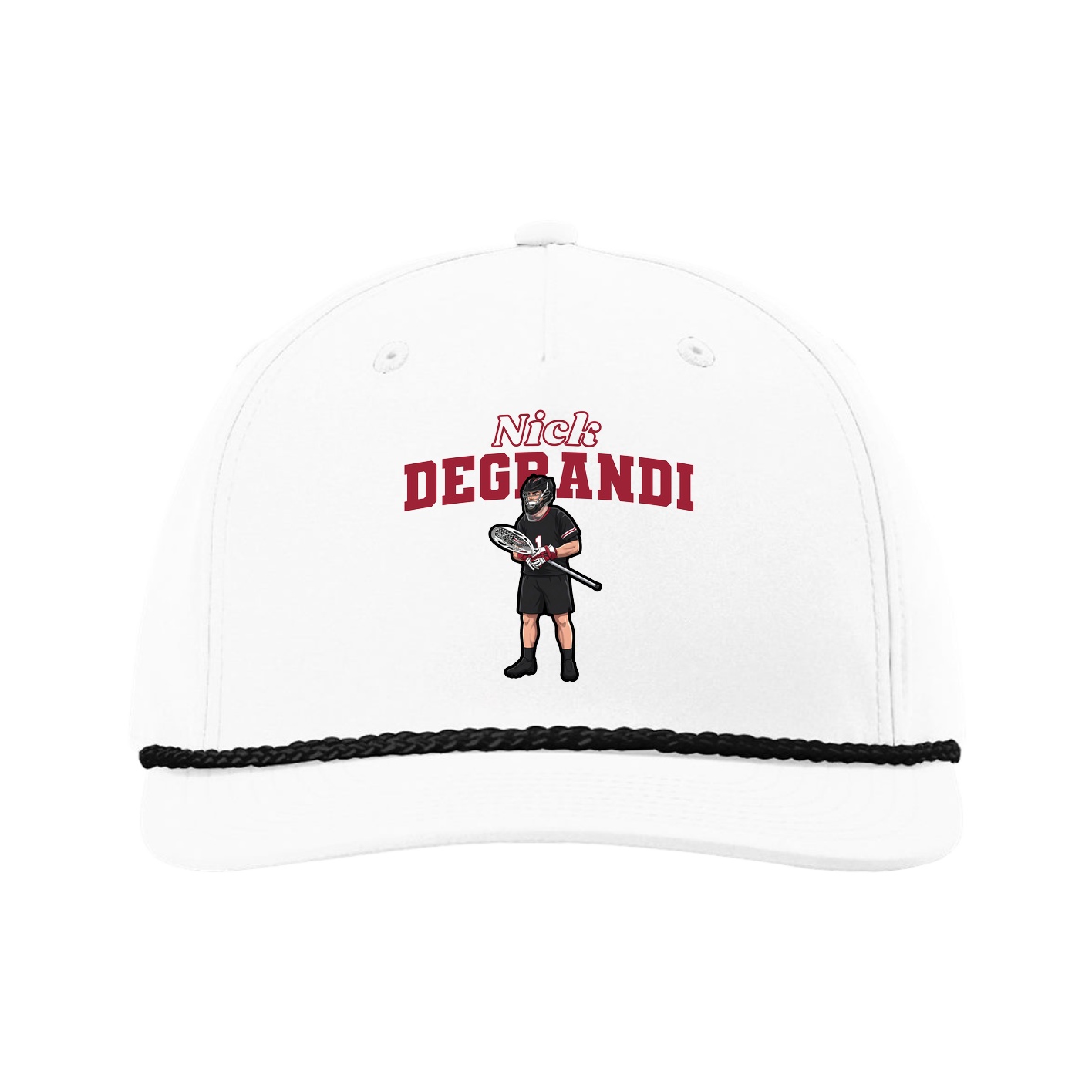 Five-Panel Classic Rope Cap — Name Arch in White