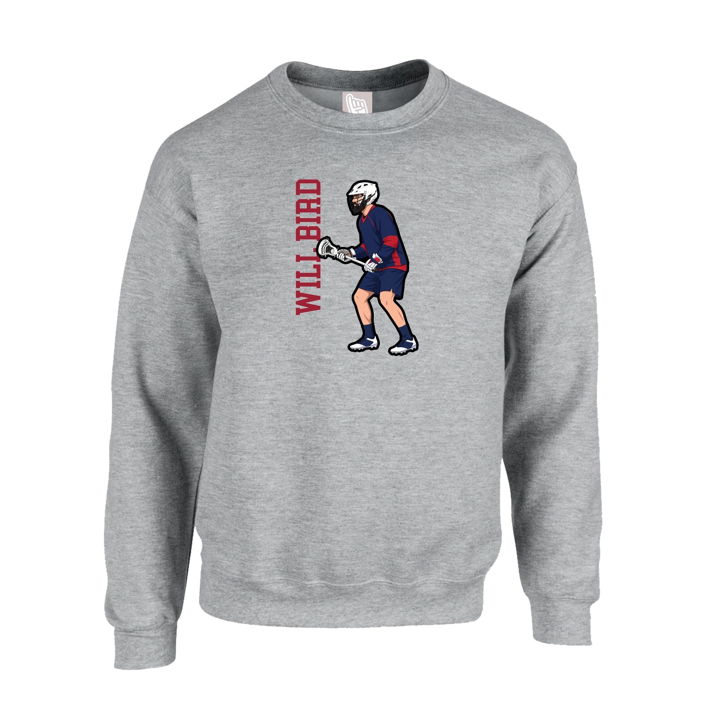 Fleece Crew — Name Vertical in Grey