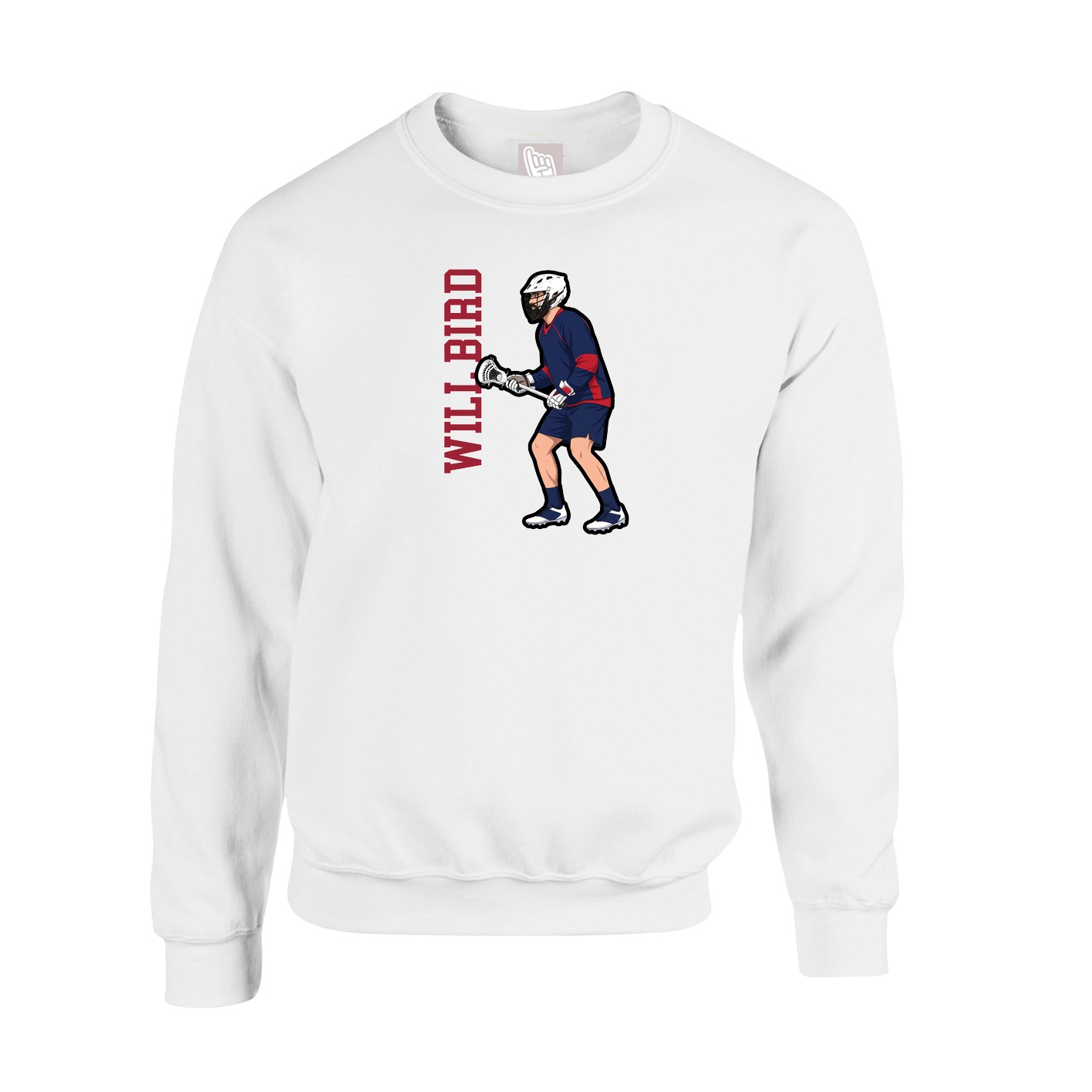 Fleece Crew — Name Vertical in White