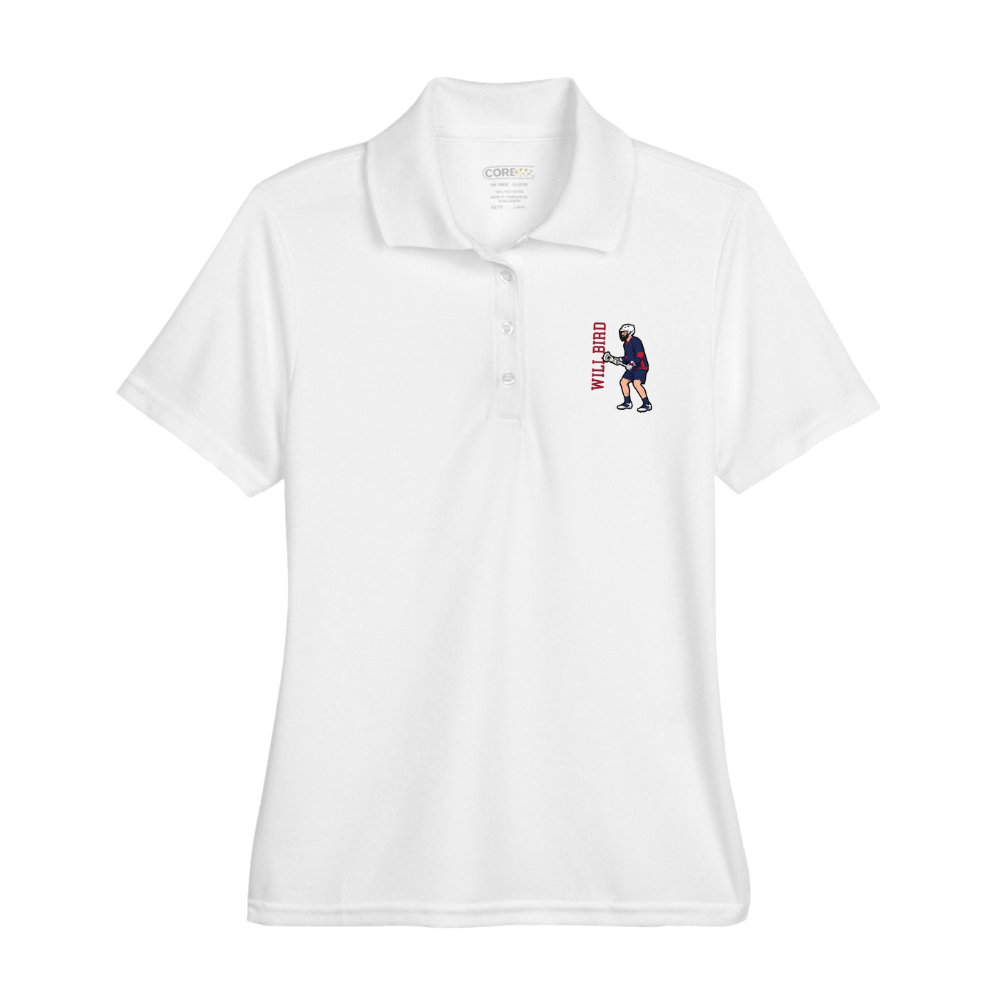 Womens Performance Polo — Name Vertical in White