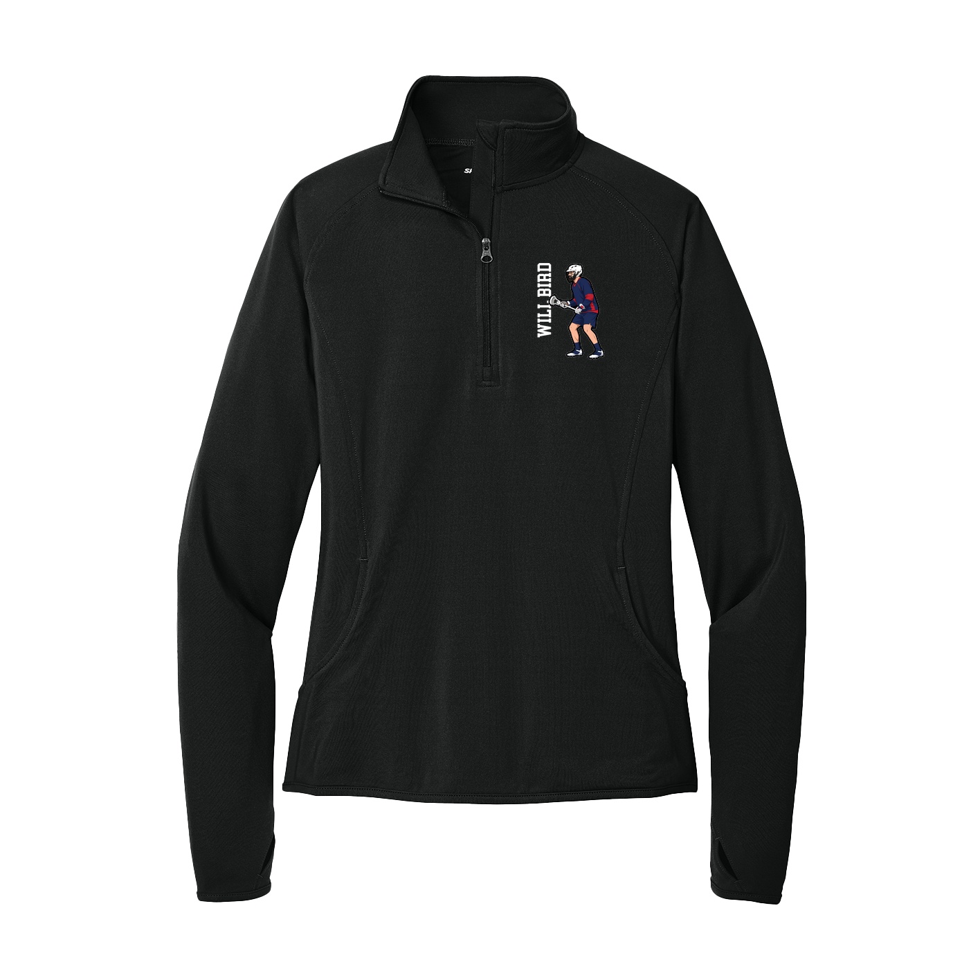 Women's Q-Zip Pullover — Name Vertical in Black