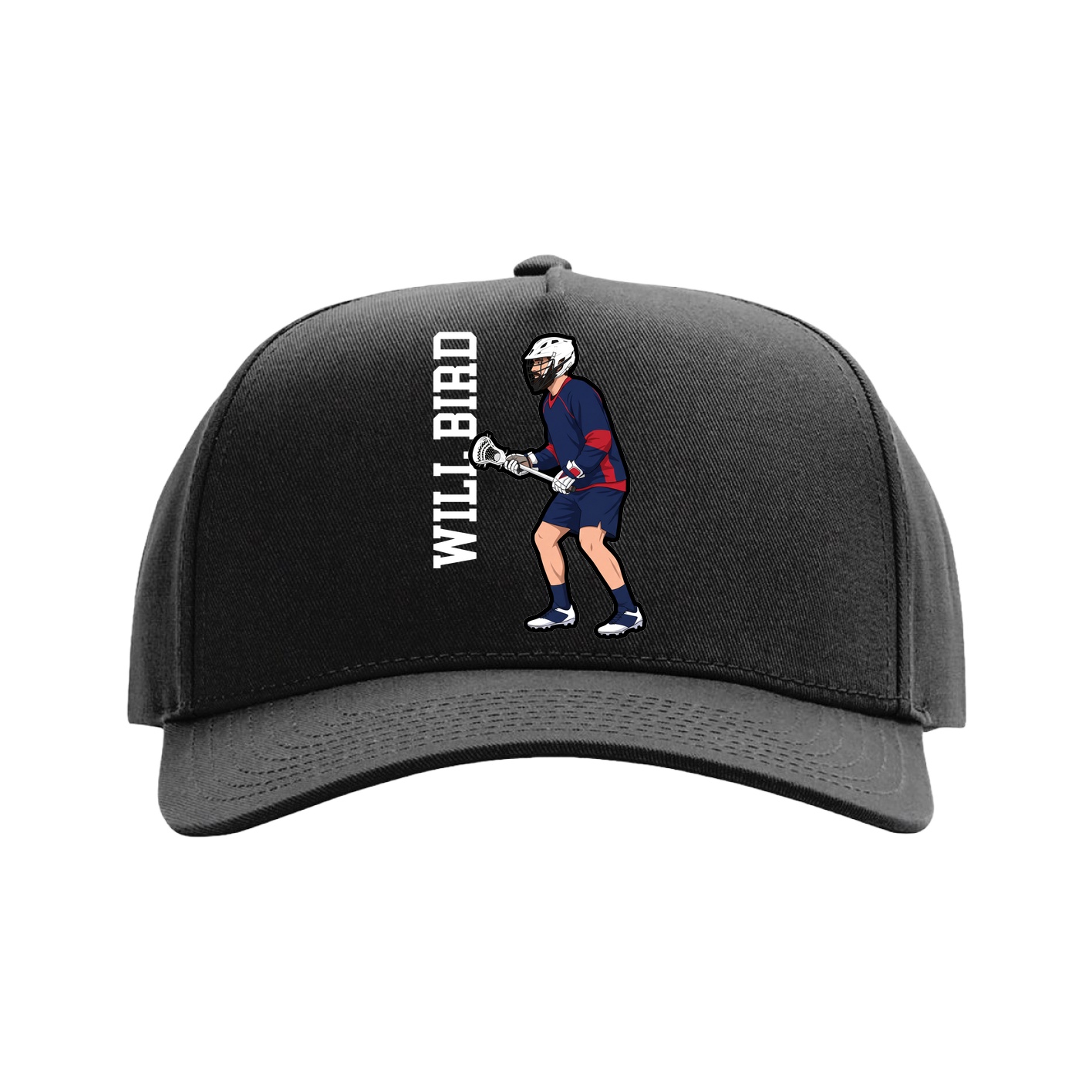 Full Fabric Five-Panel Champ Cap — Name Vertical in Black