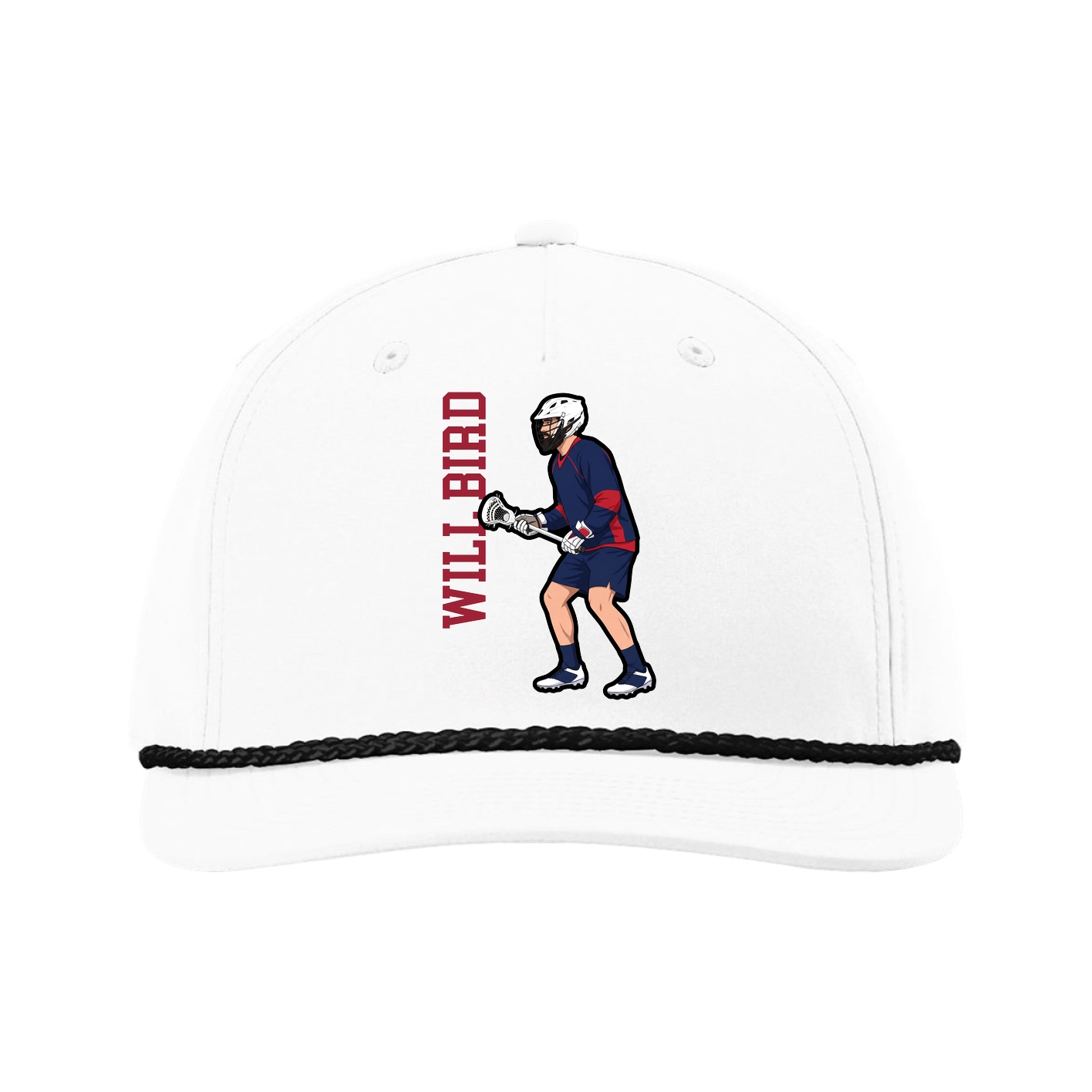 Five-Panel Classic Rope Cap — Name Vertical in White