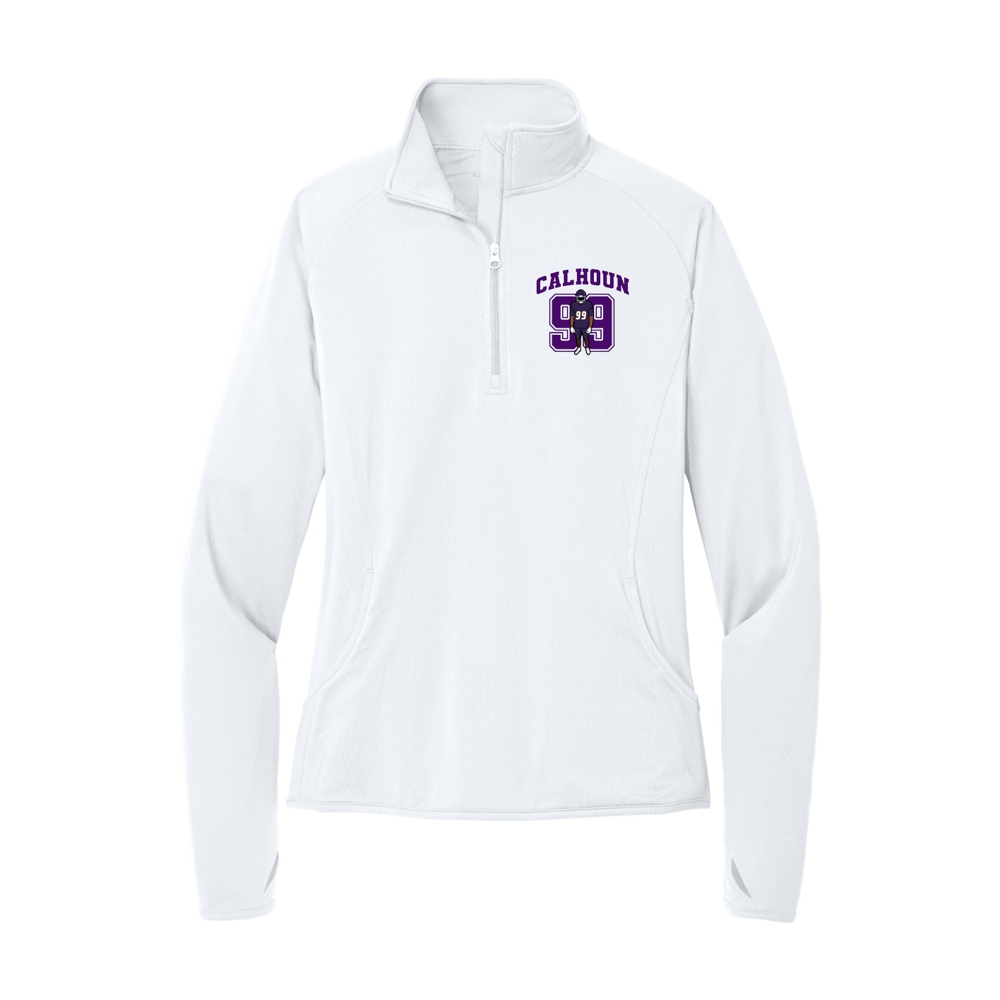 Women's Q-Zip Pullover — Number in White