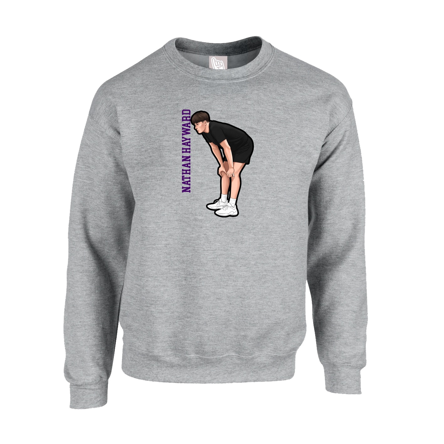 Fleece Crew — Name Vertical in Grey