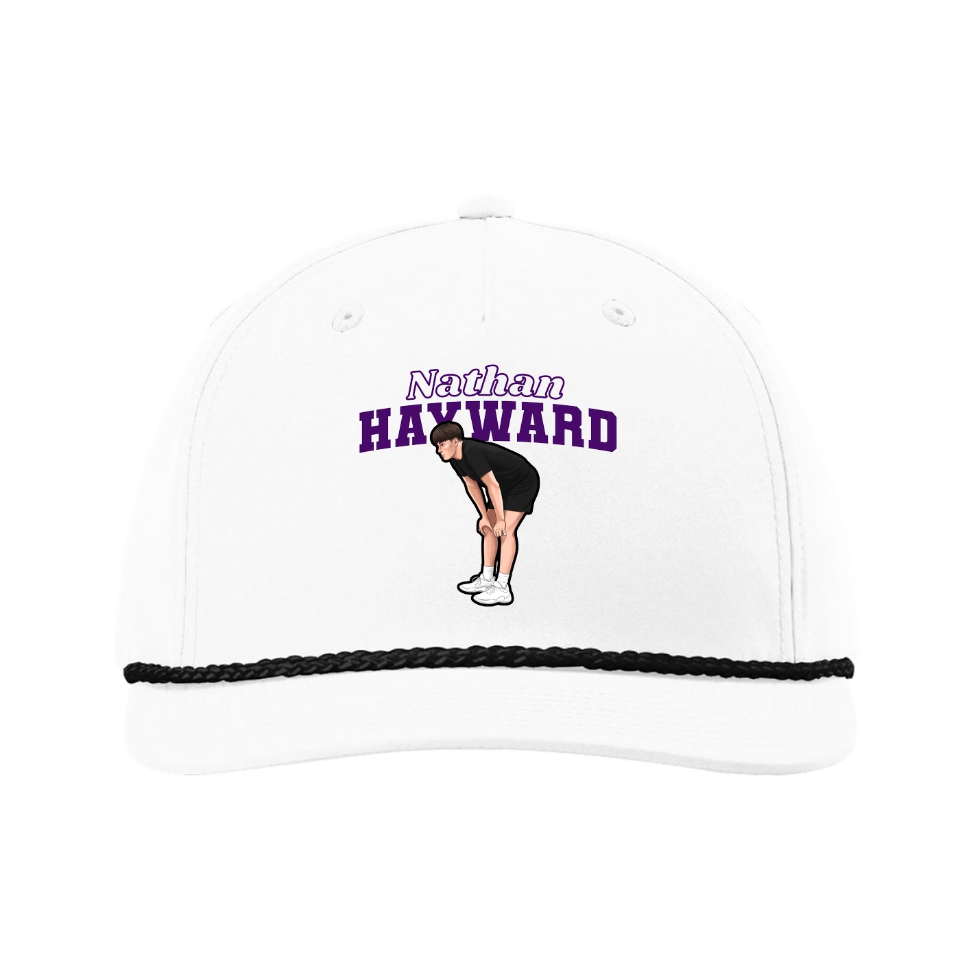 Five-Panel Classic Rope Cap — Name Arch in White
