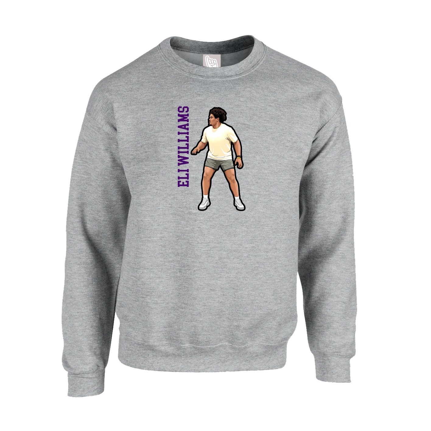 Fleece Crew — Name Vertical in Grey