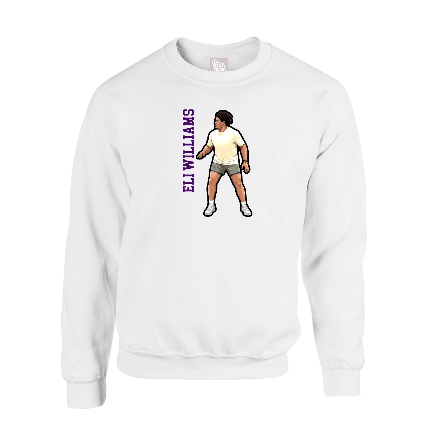 Fleece Crew — Name Vertical in White
