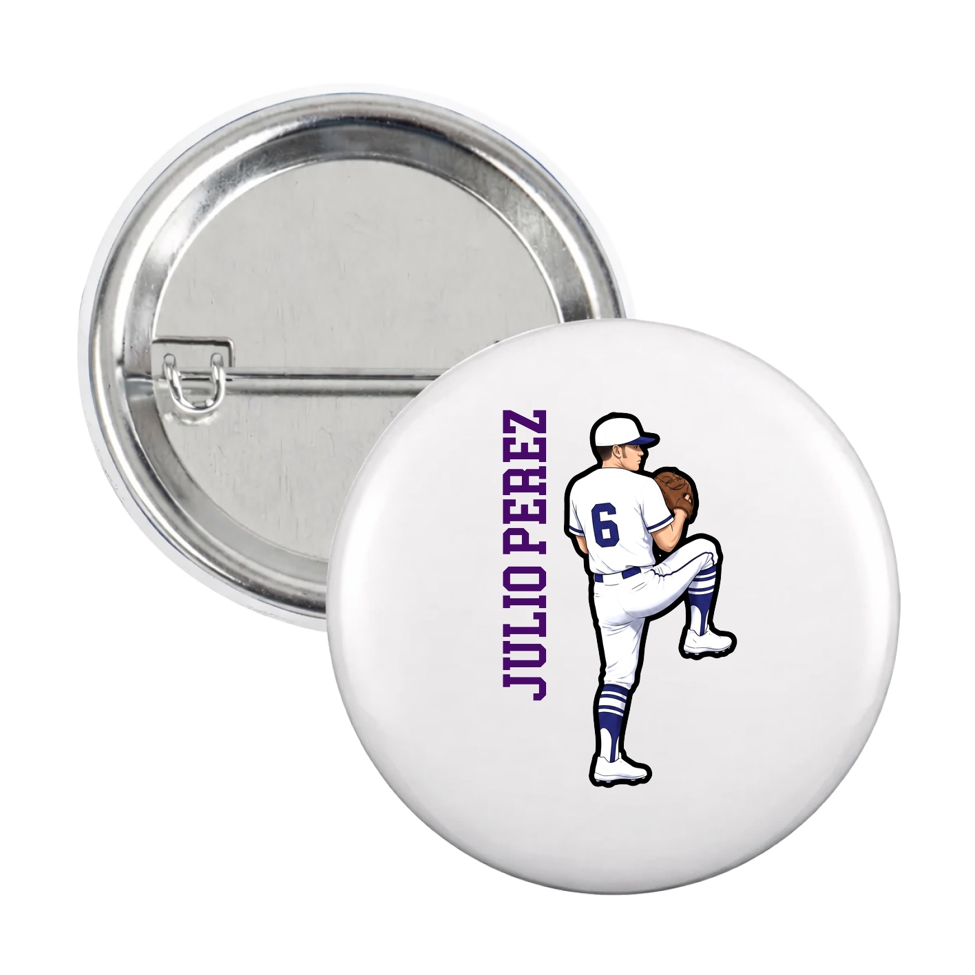Game Day Button — Name Vertical in White