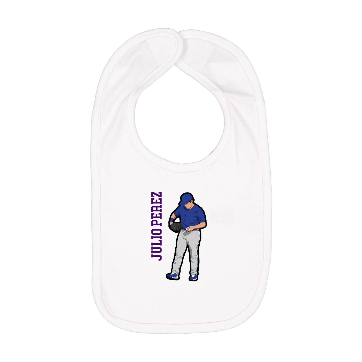 Infant Bib — Name Vertical in White