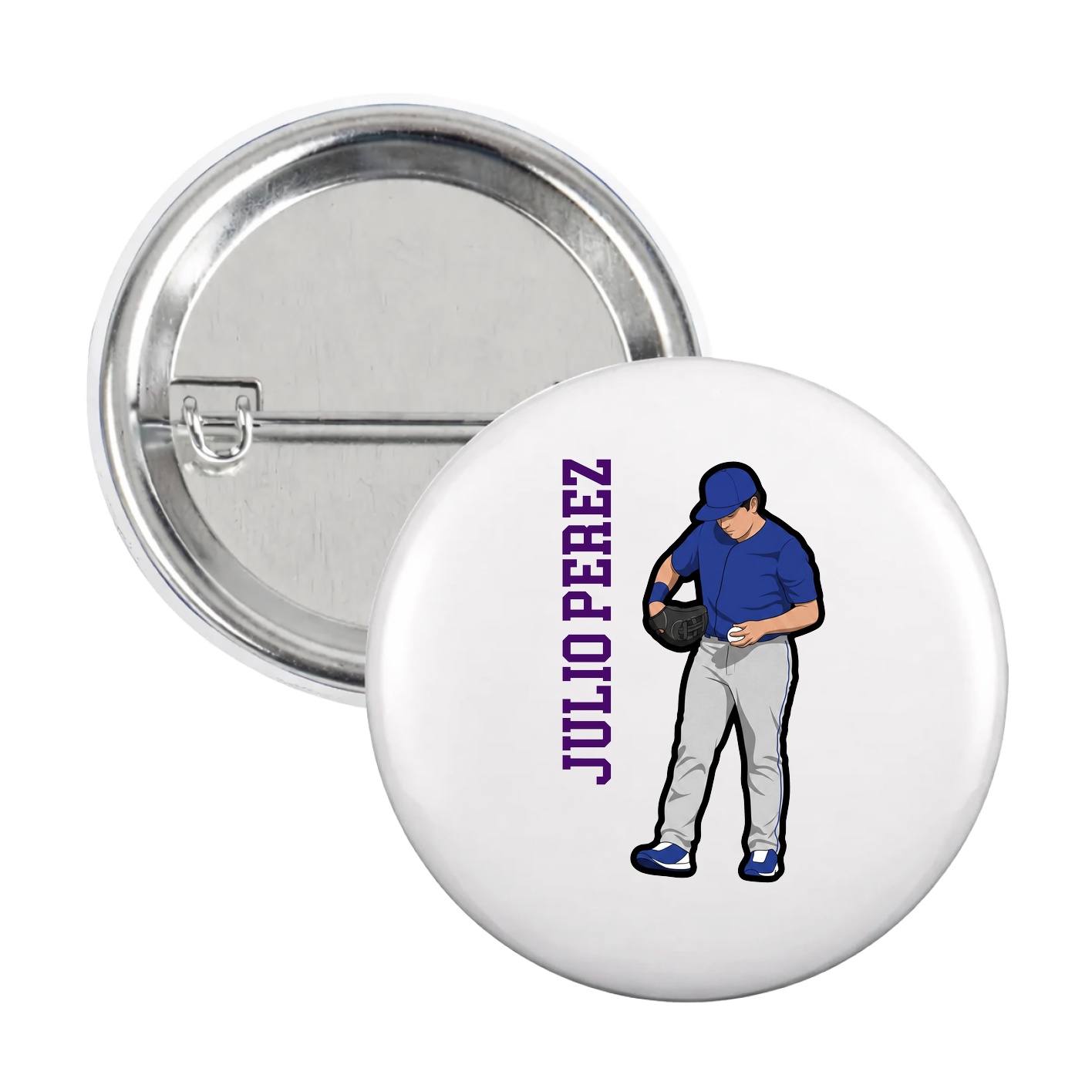 Game Day Button — Name Vertical in White