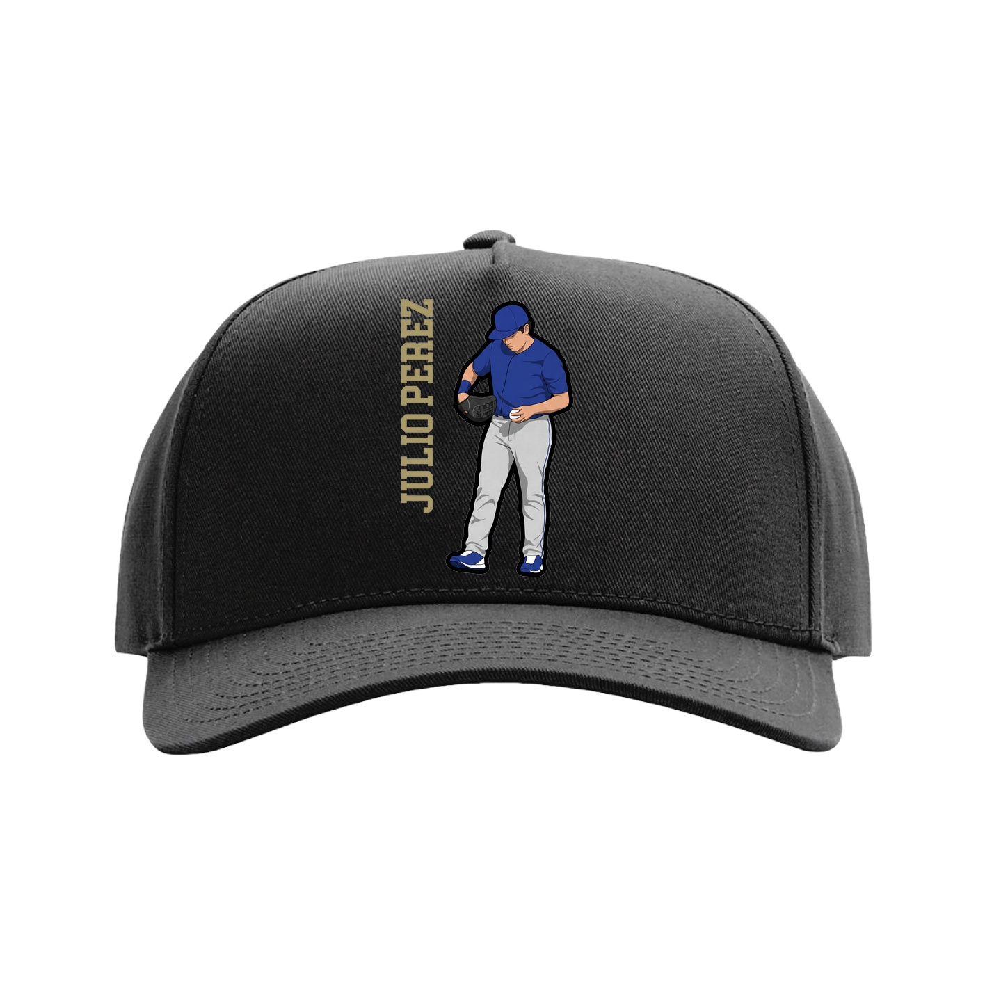 Full Fabric Five-Panel Champ Cap — Name Vertical in Black