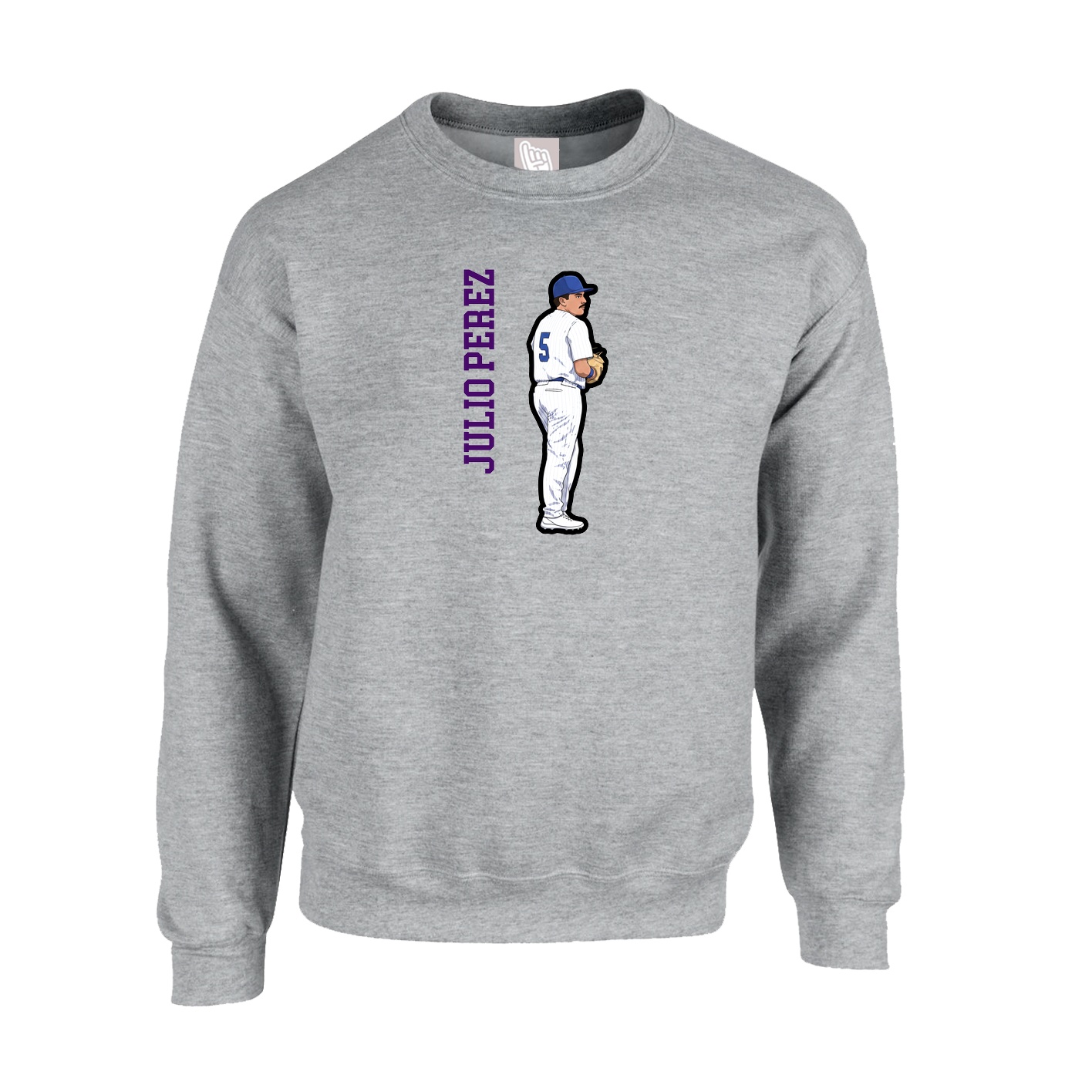 Fleece Crew — Name Vertical in Grey