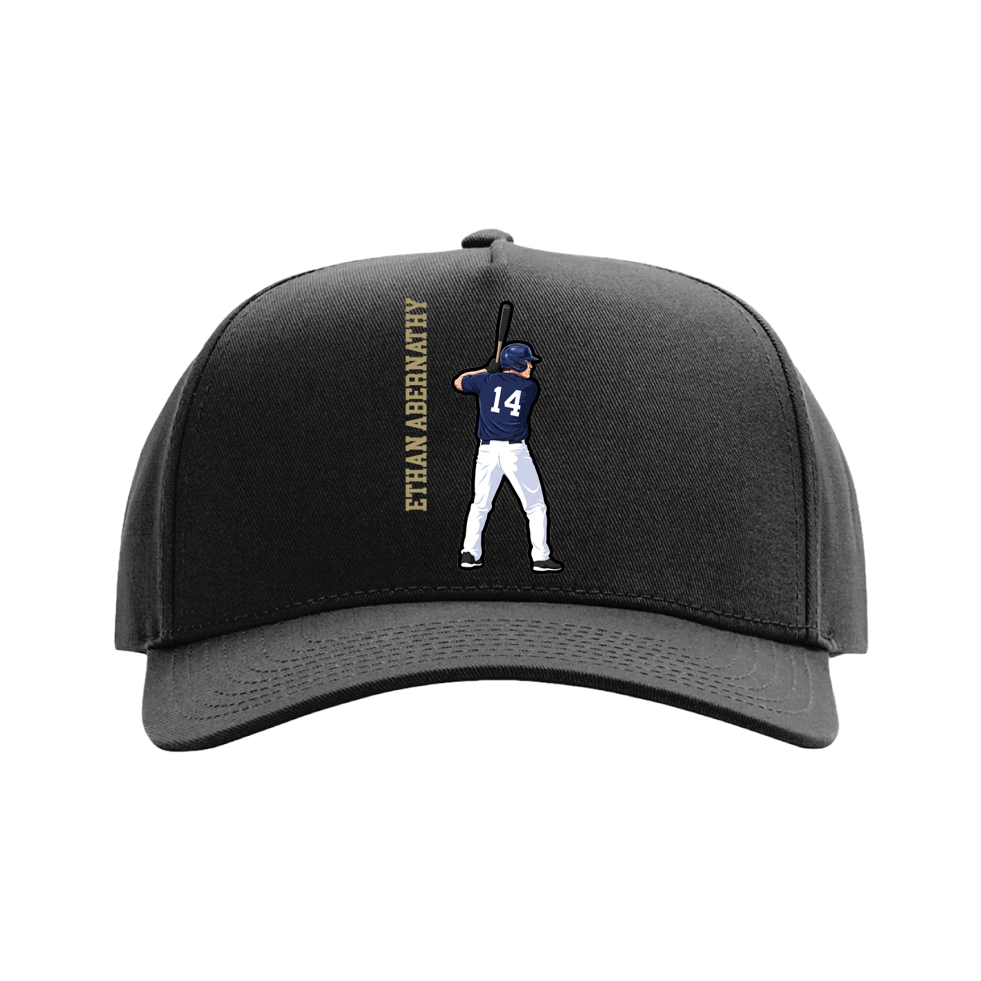 Full Fabric Five-Panel Champ Cap — Name Vertical in Black
