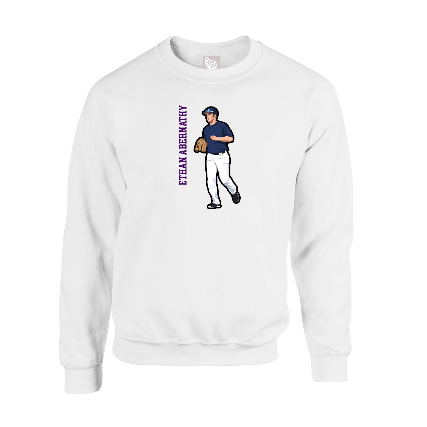 Fleece Crew — Name Vertical in White