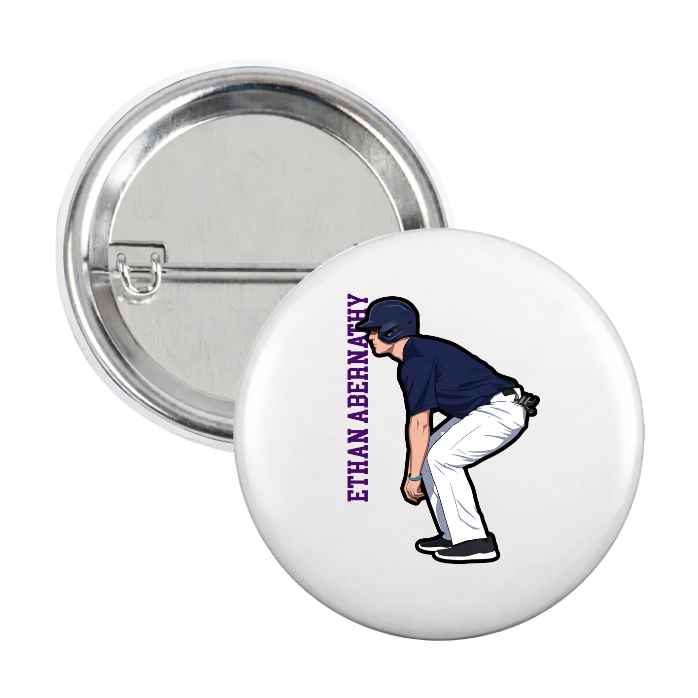 Game Day Button — Name Vertical in White