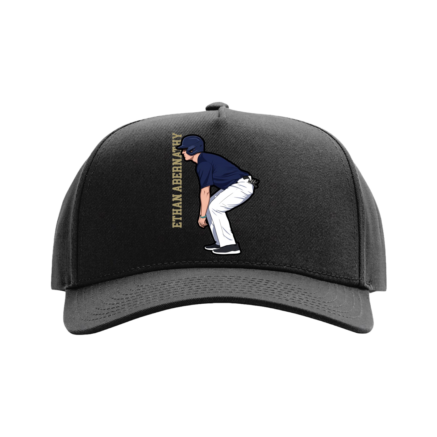 Full Fabric Five-Panel Champ Cap — Name Vertical in Black