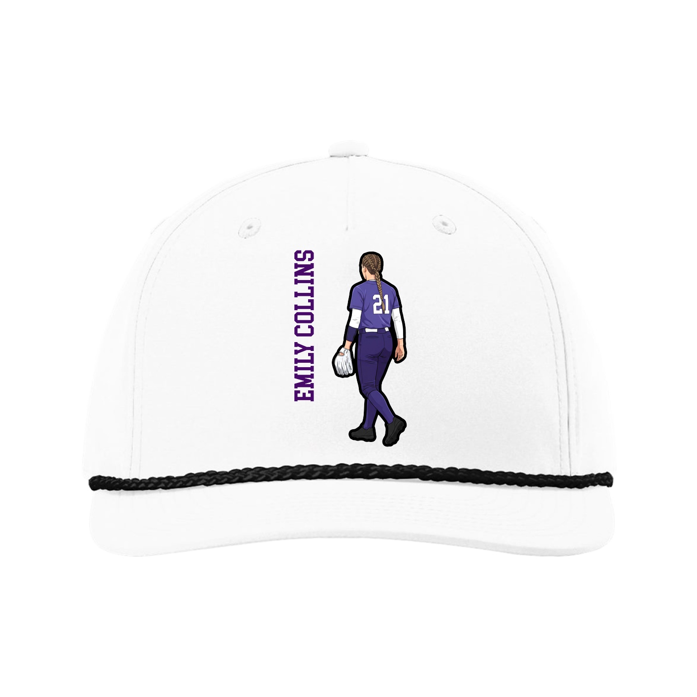 Five-Panel Classic Rope Cap — Name Vertical in White