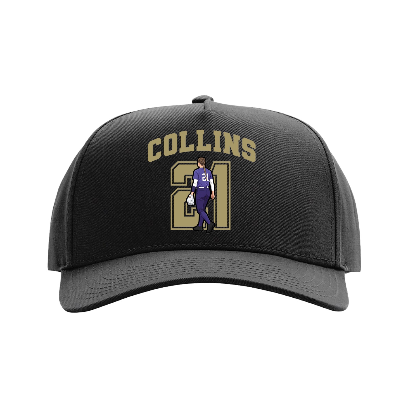 Full Fabric Five-Panel Champ Cap — Number in Black